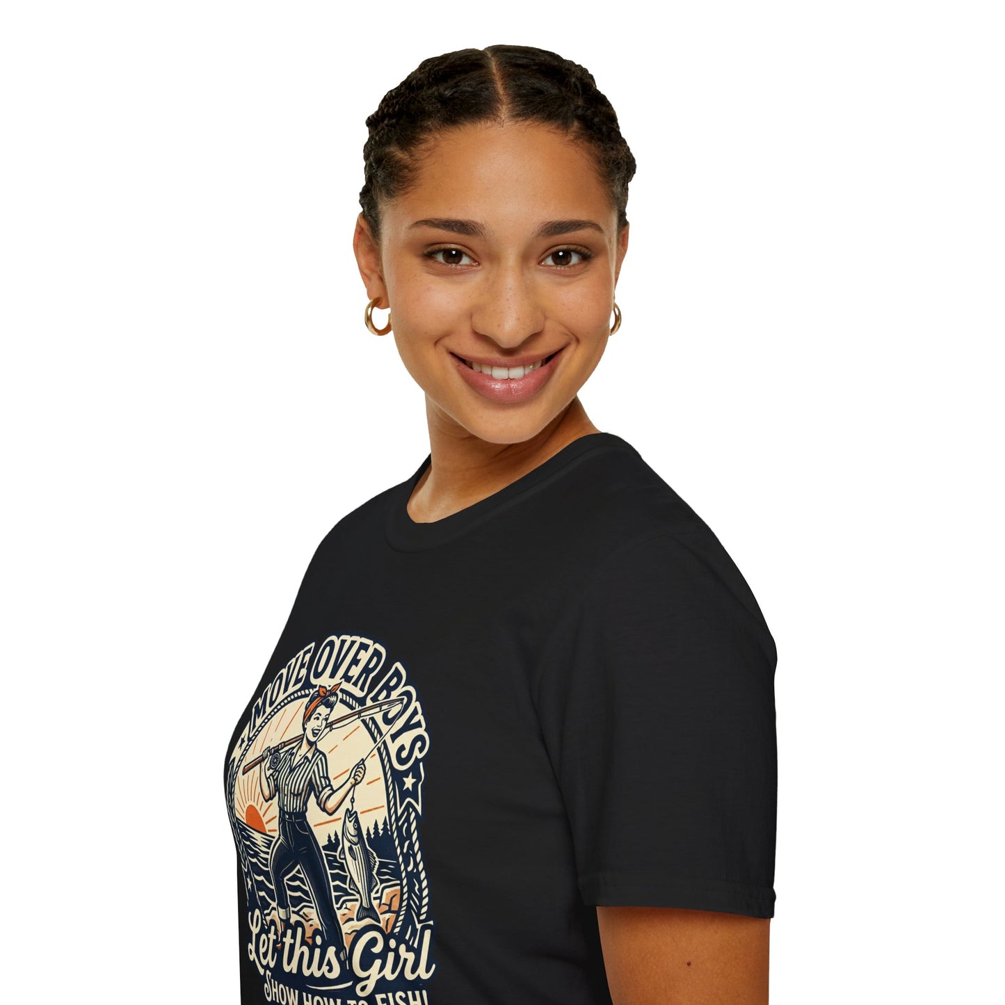 "Move Over Boys, Let This Girl Show How to Fish" Vintage Design - Fishing T-Shirt