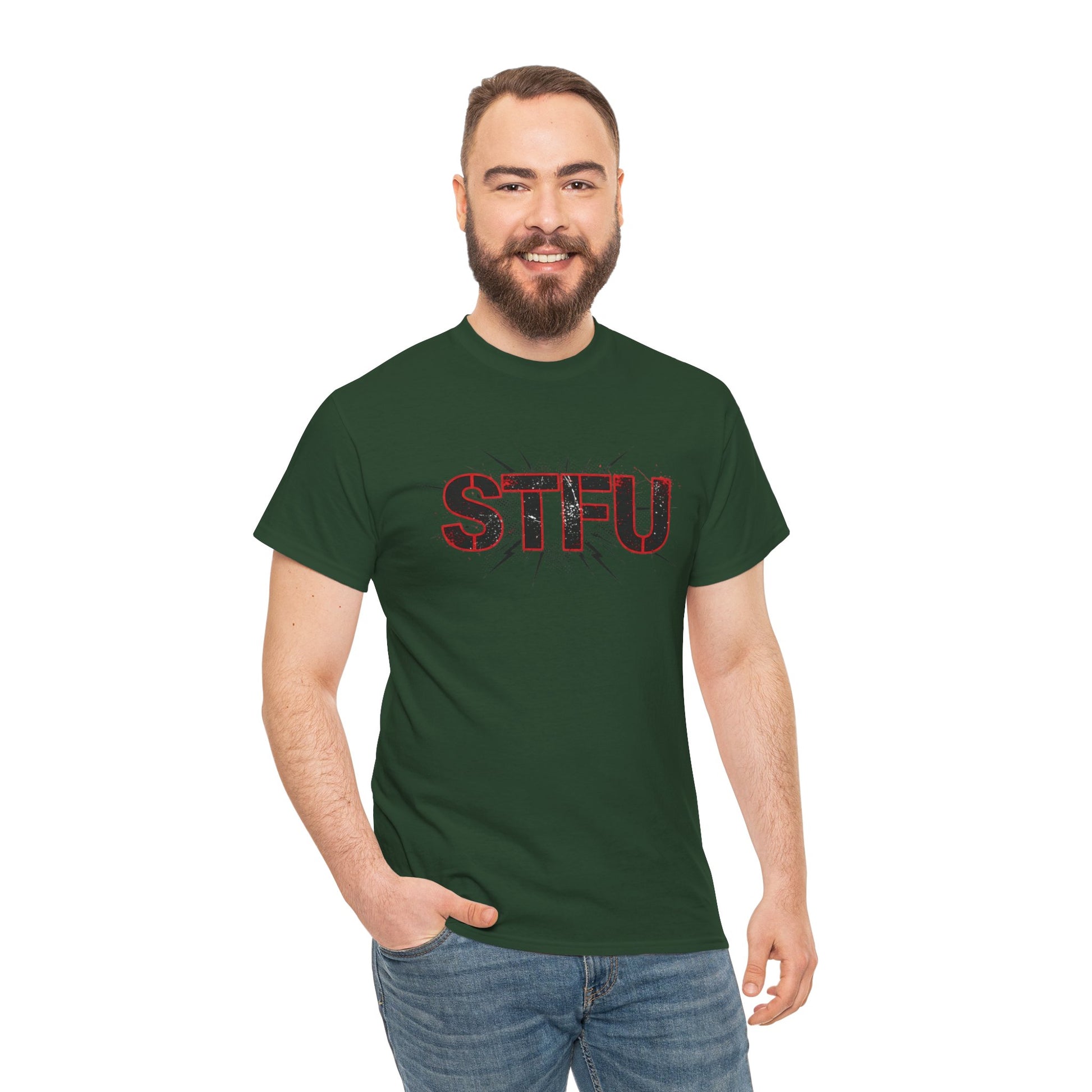 STFU Graphic Tee — Bold Distressed Text Shirt for Statement Style Printify