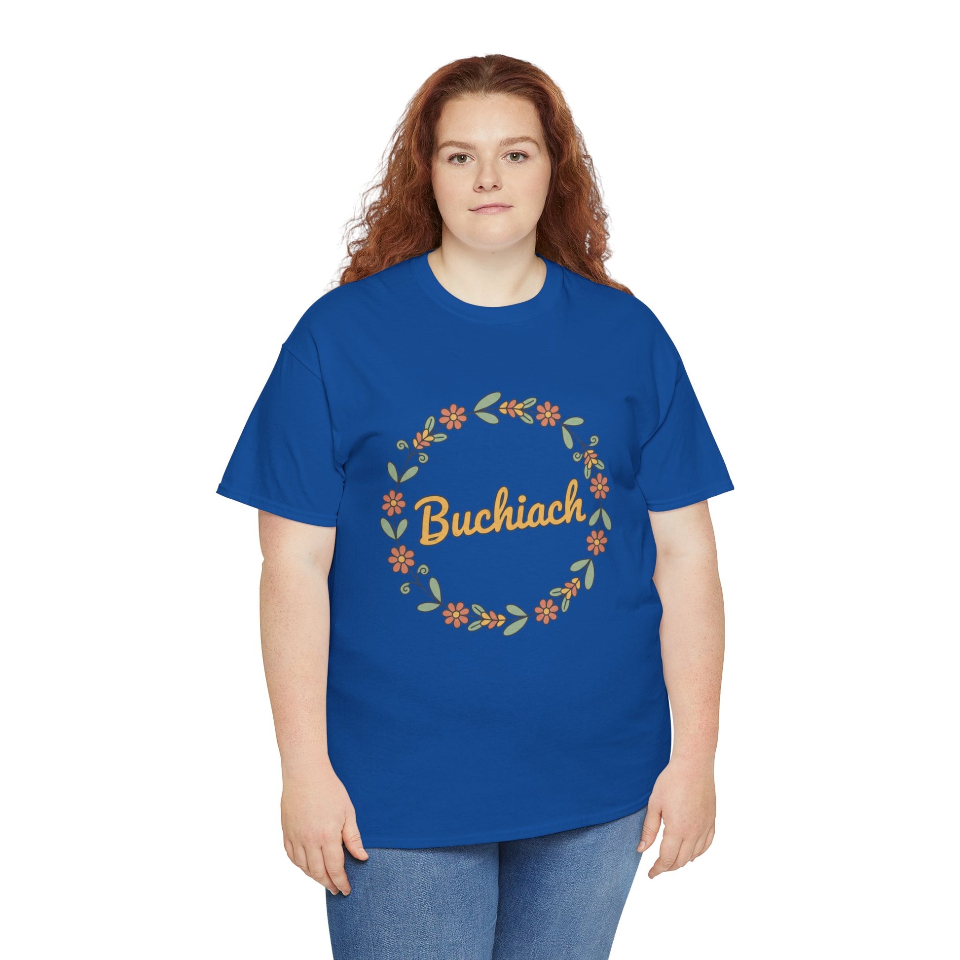 Buchiach Floral Wreath T-Shirt — Retro Script Garden Tee Printify