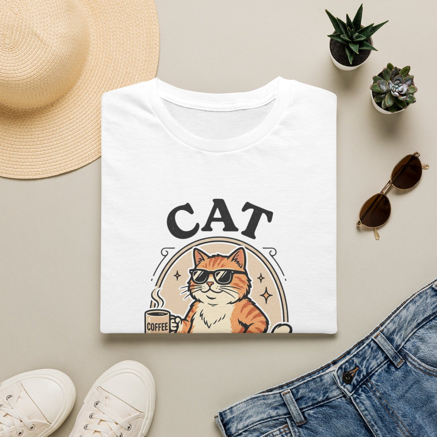Cat Dad T‑Shirt — Cool Cat with Coffee Graphic Tee