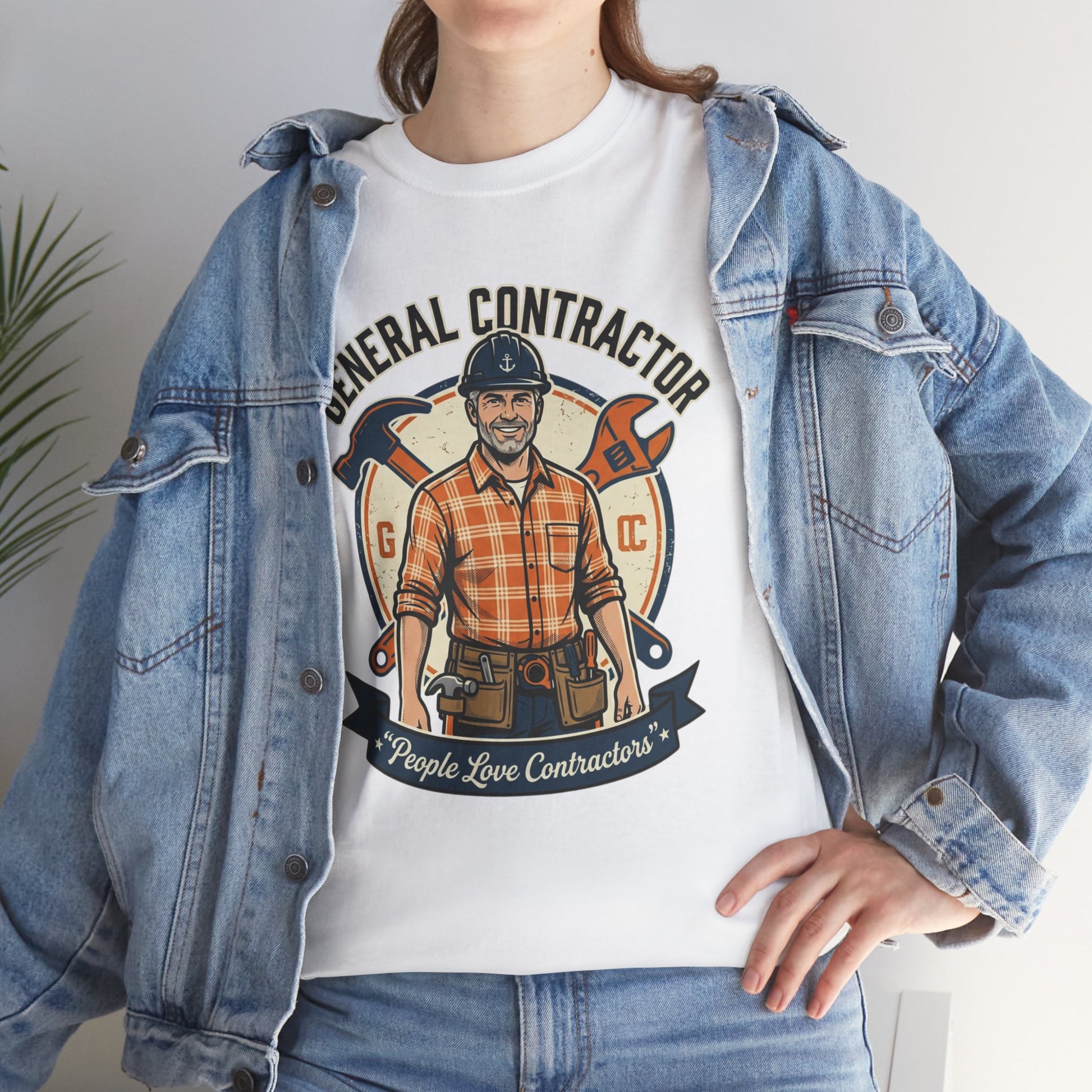 General Contractor T-Shirt — Vintage Construction Worker Logo Tee Printify