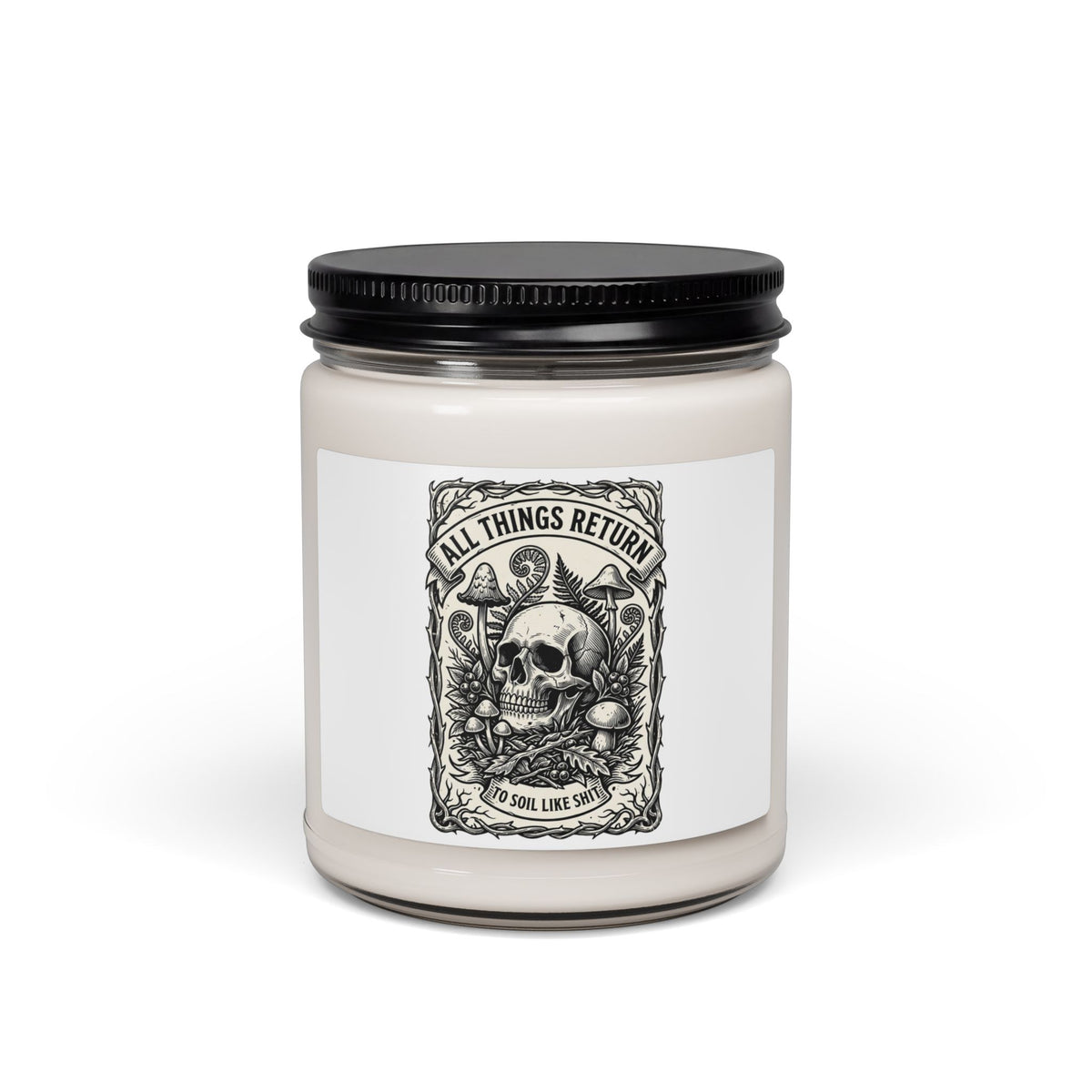 Gothic Botanical Skull Candle, Soy Jar Candle | Dark Floral, Mushroom