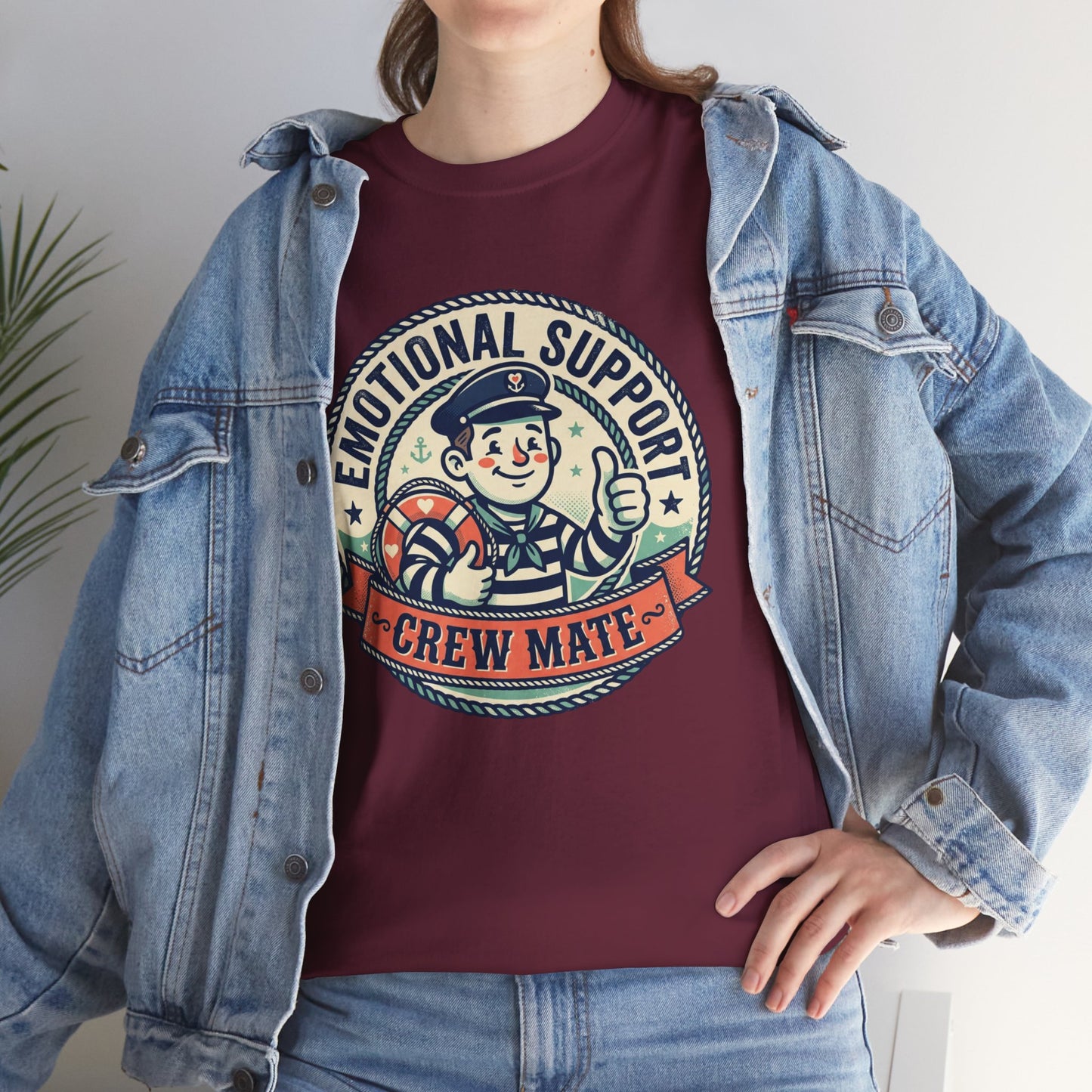 Emotional Support Crew Mate T‑Shirt — Retro Nautical Crewmate Tee Printify