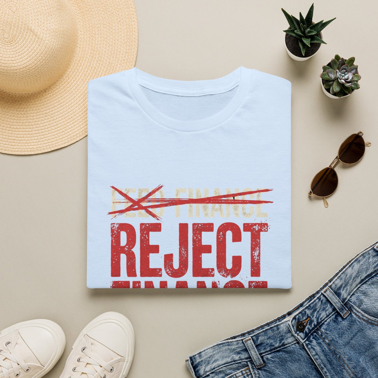 Reject Finance T-Shirt — Bold Red Protest Graphic Tee