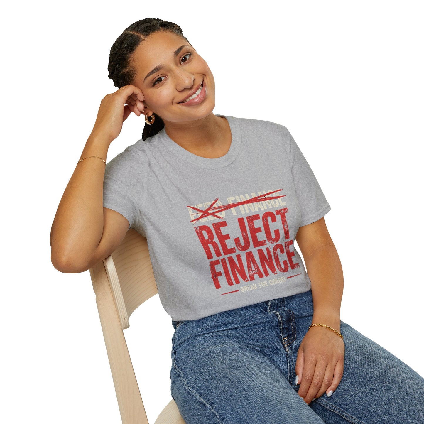 Reject Finance T-Shirt — Bold Red Protest Graphic Tee