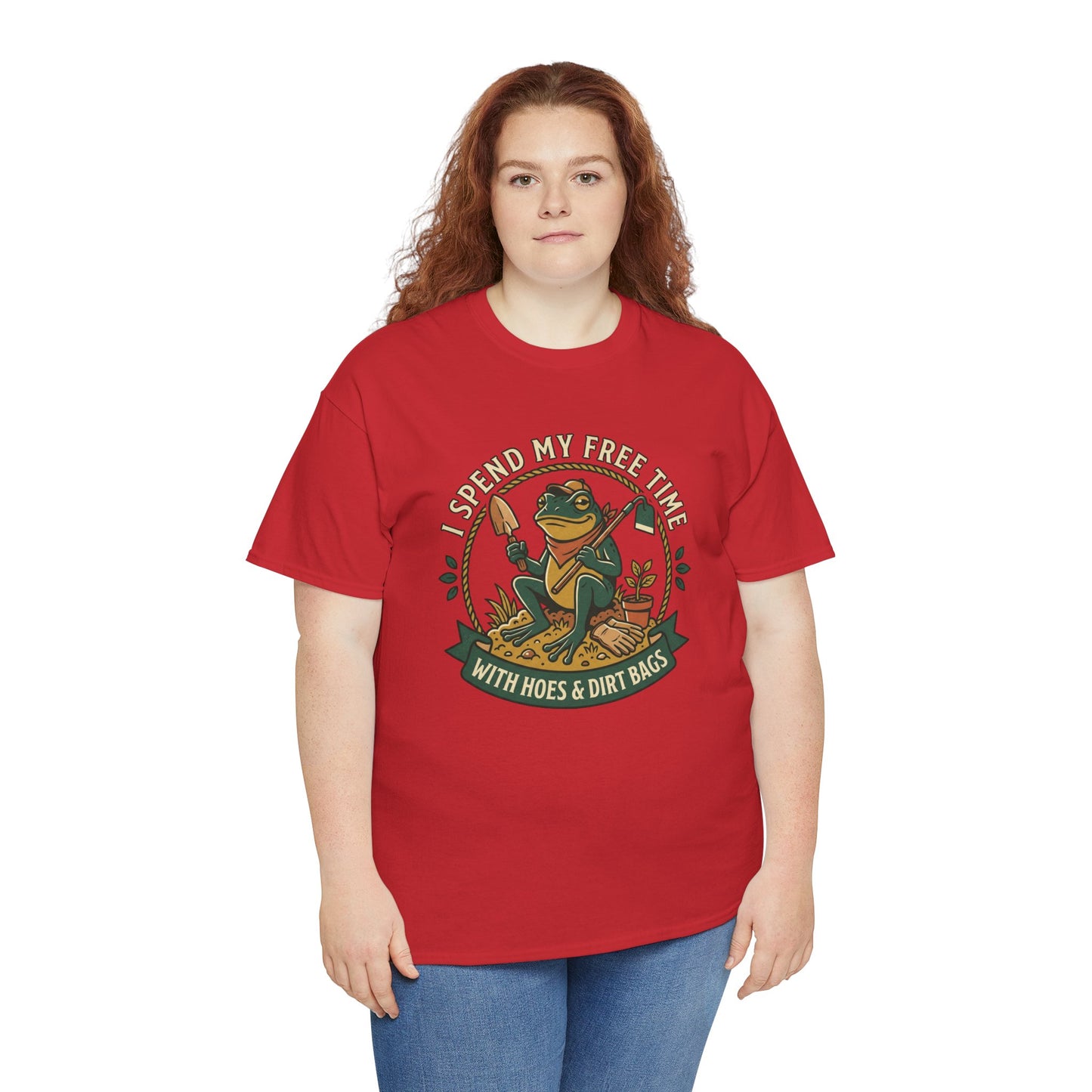Gardening Frog T-Shirt — "I Spend My Free Time With Hoes & Dirt Bags" Funny Garden Tee