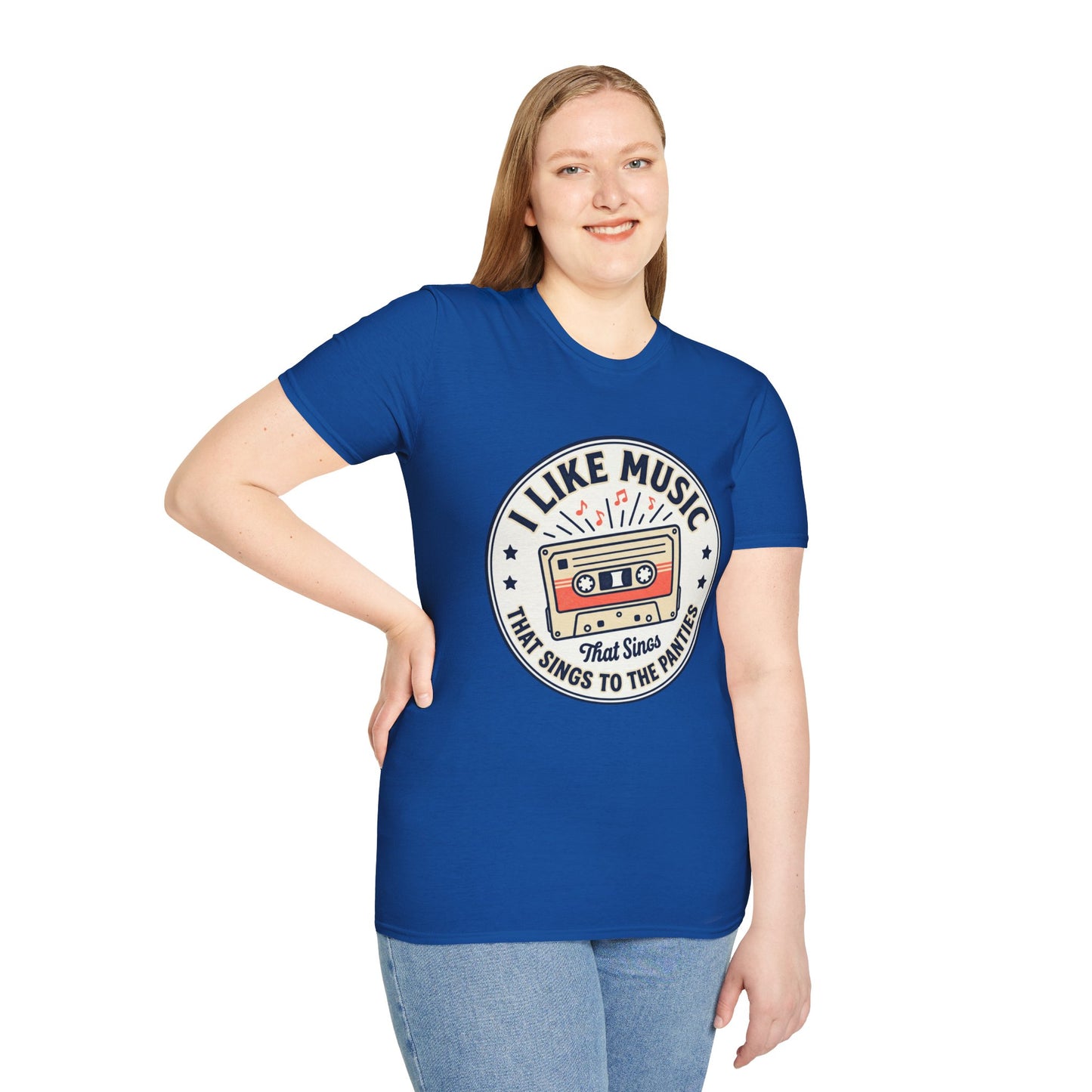Retro Cassette T-Shirt — "I Like Music That Sings to the Pants" Vintage Music Tee