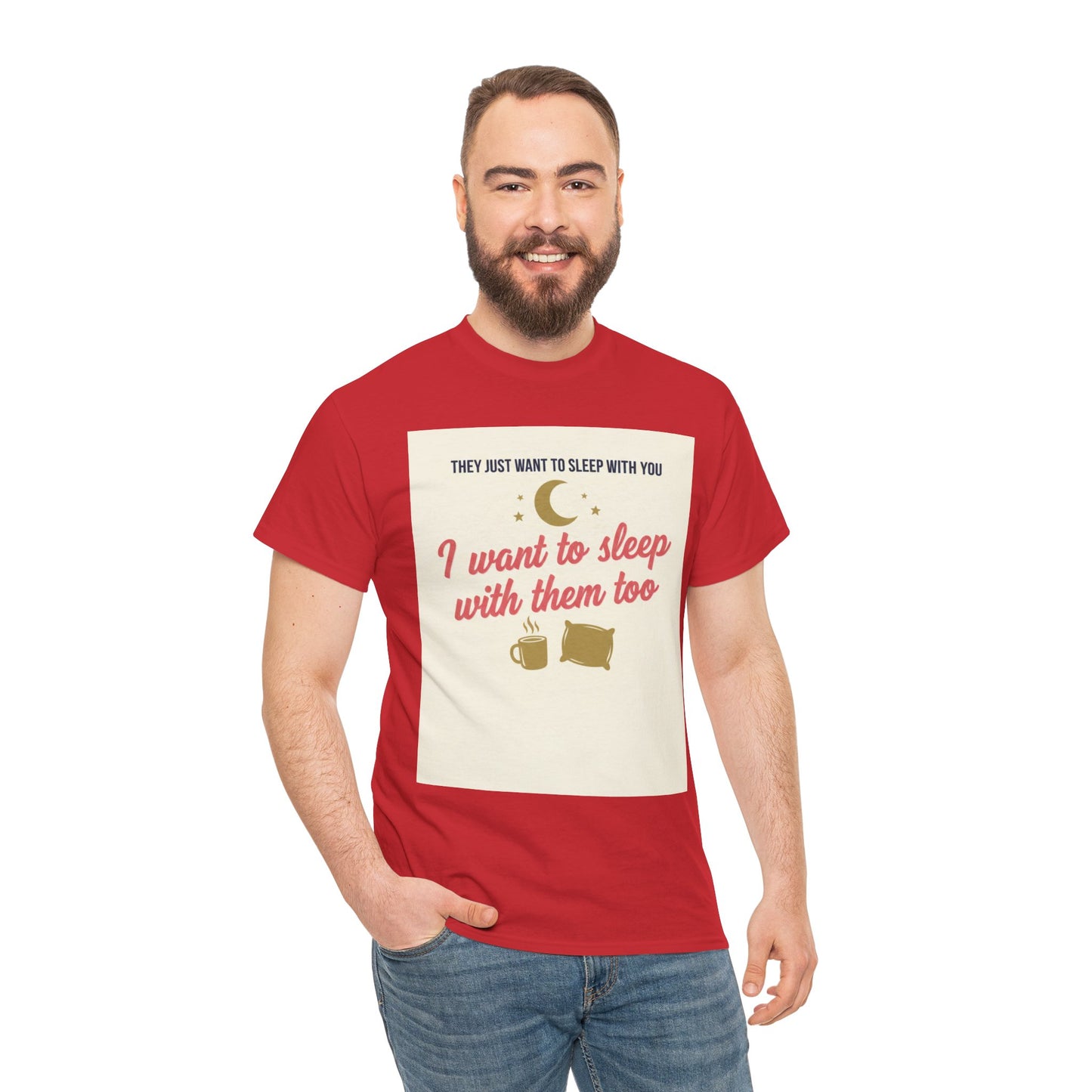 Sleepy Cats T-Shirt — "I Want to Sleep with Them Too" Cute Nighttime Pet Tee