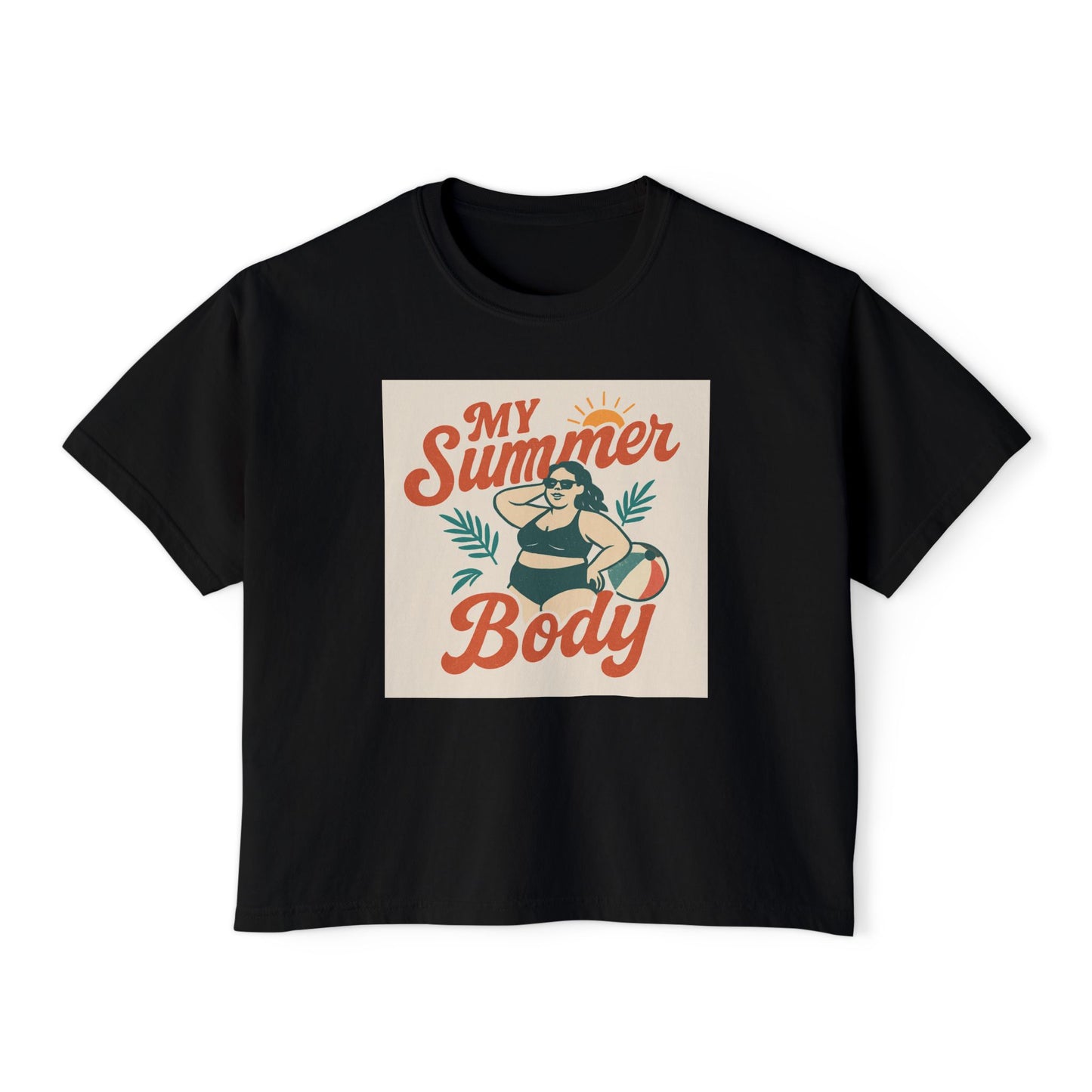 My Summer Body Boxy Tee — Retro Beach Graphic Women’s T‑Shirt