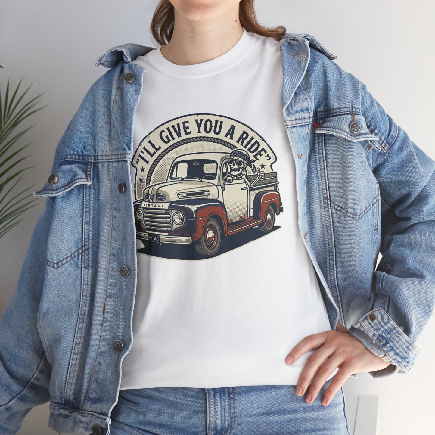 Vintage Pickup Truck T-Shirt — “I’ll Give You a Ride” Classic Retro Tee Printify