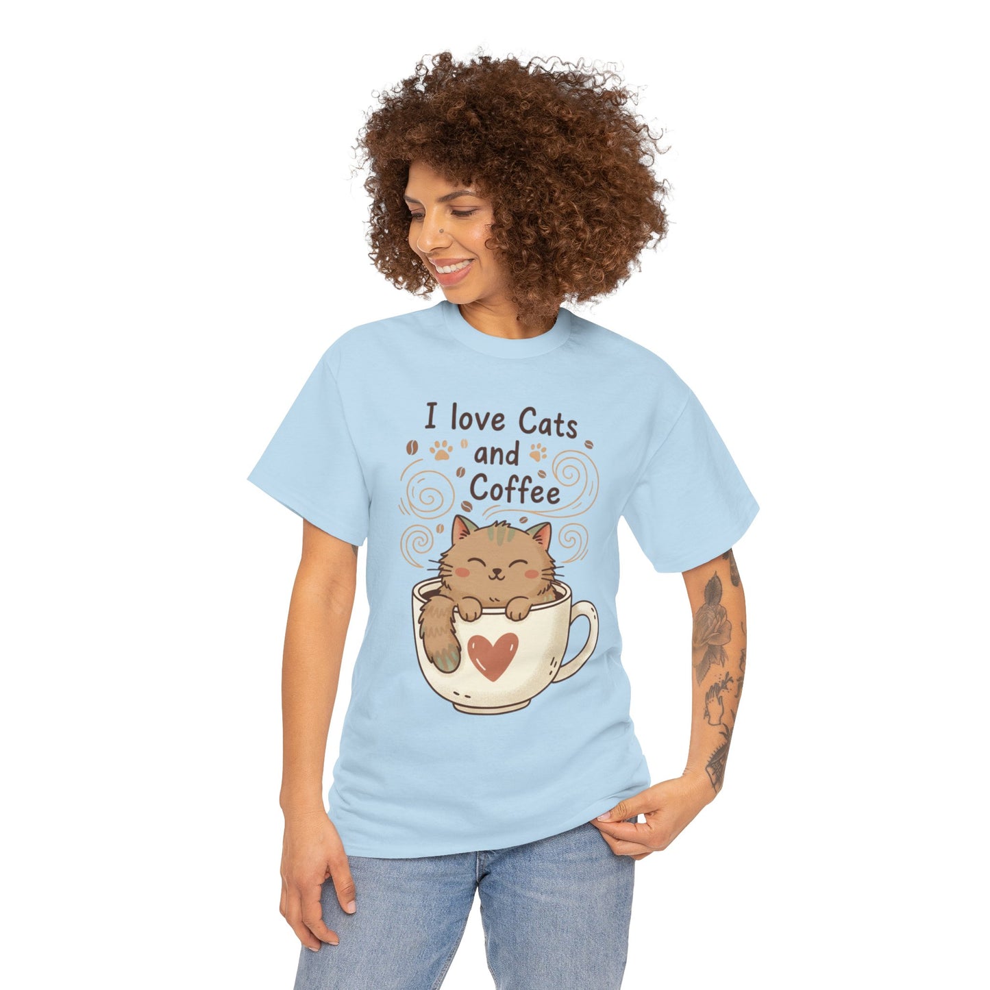 Cat and Coffee T‑Shirt — "I Love Cats and Coffee" Cute Cat in Mug Tee