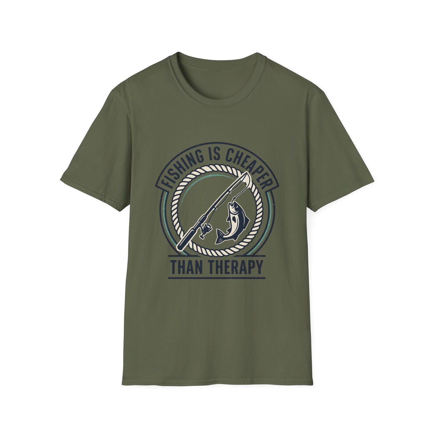 Fishing Is Cheaper Than Therapy T-Shirt — Funny Fishing Graphic Tee for Anglers