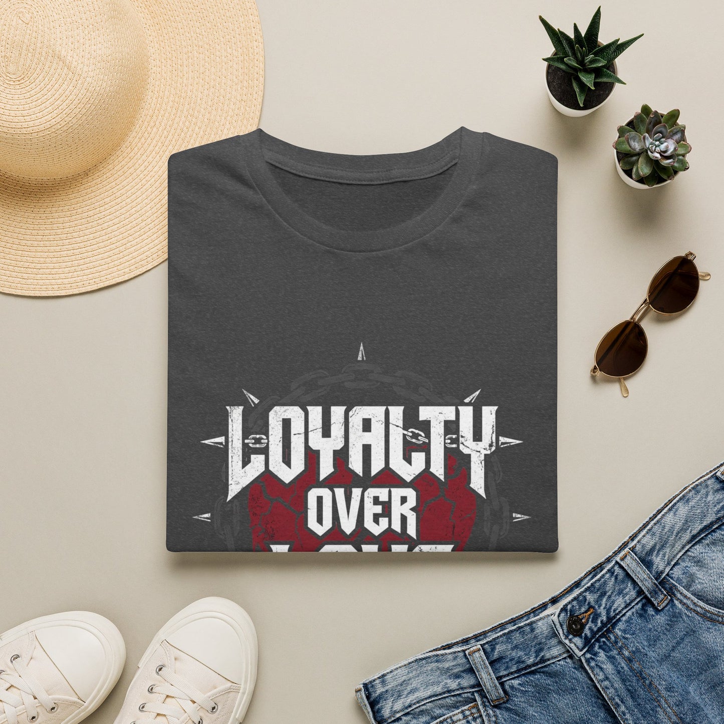Loyalty Over Love T-Shirt — Edgy Heart & Chain Graphic Tee