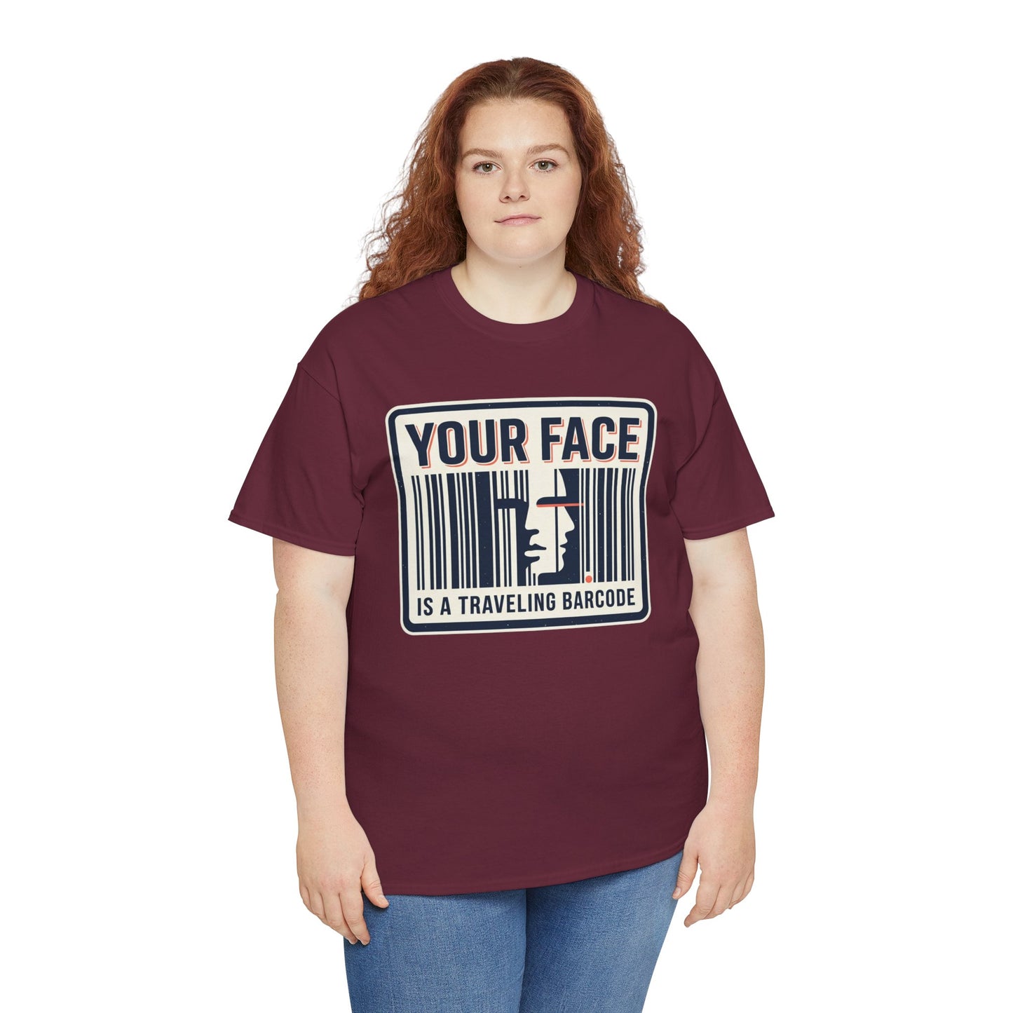 "Your Face Is a Traveling Barcode" Graphic Tee