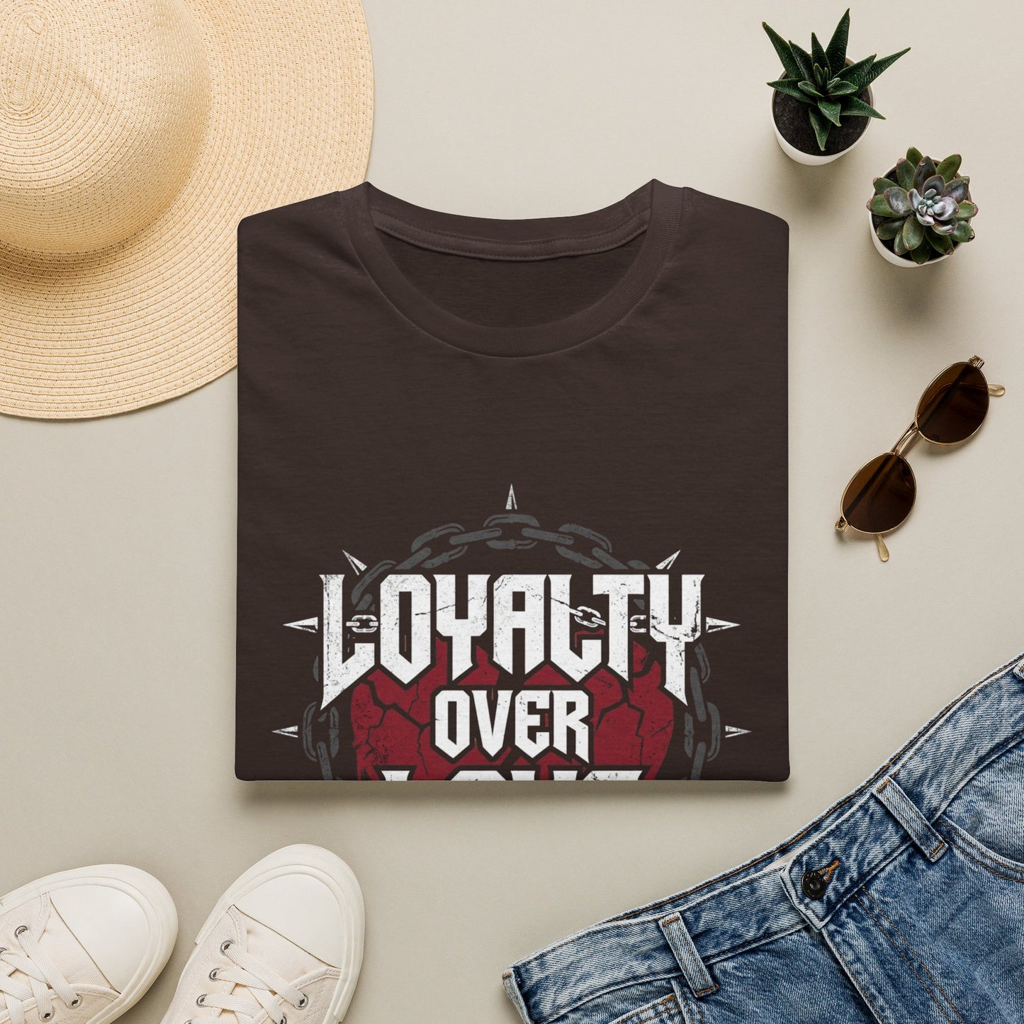 Loyalty Over Love T-Shirt — Edgy Heart & Chain Graphic Tee