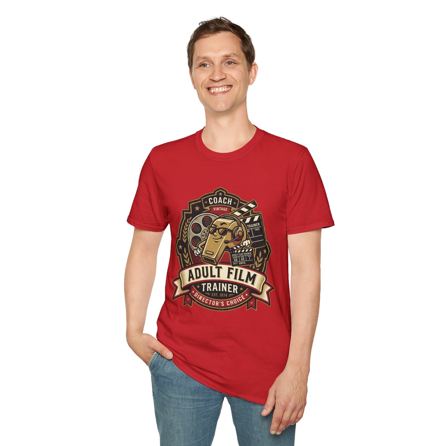 Adult Film Trainer T-Shirt — Vintage Director’s Coach Movie Reel Tee Printify