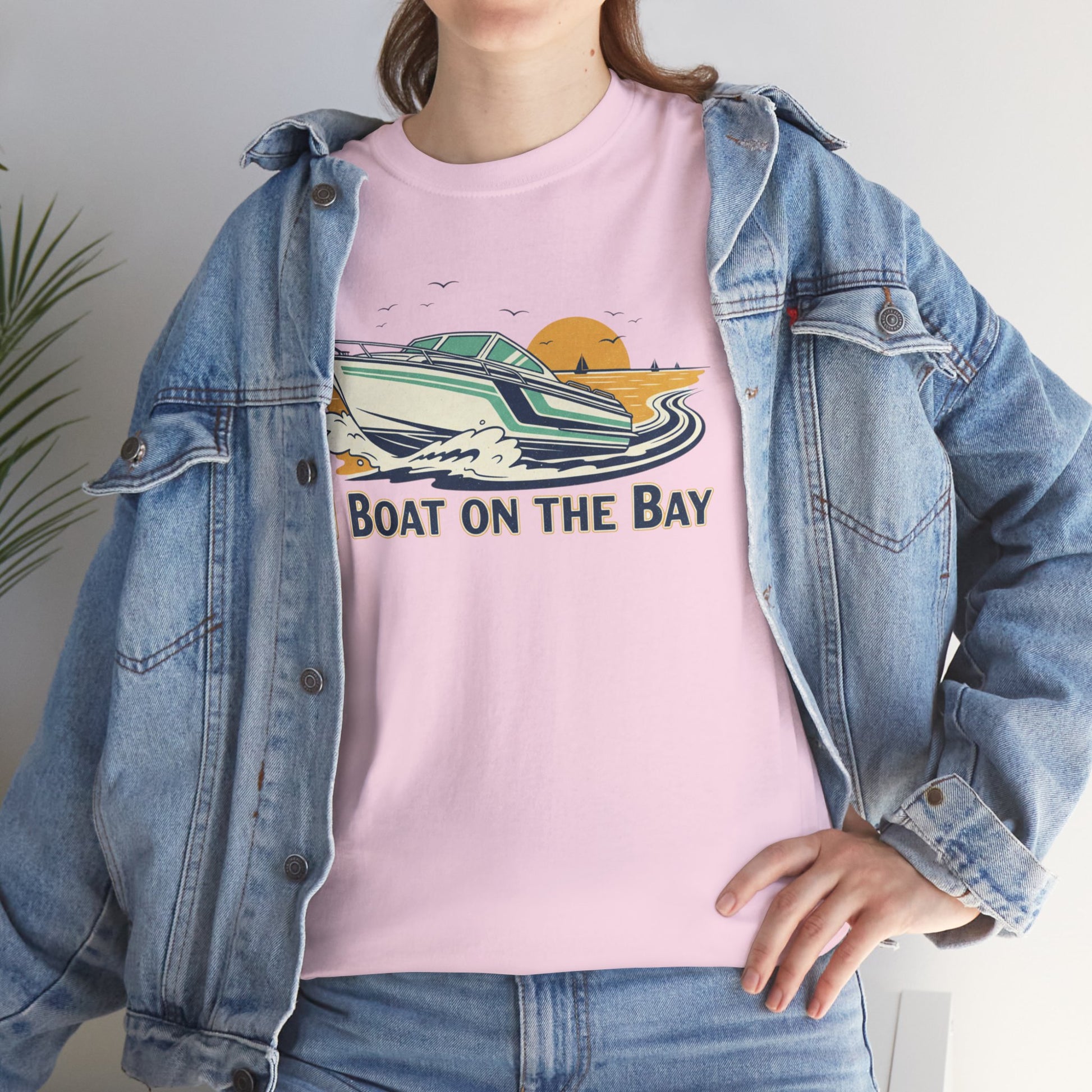 Boat on the Bay T-Shirt — Retro Motorboat Sunset Tee Printify