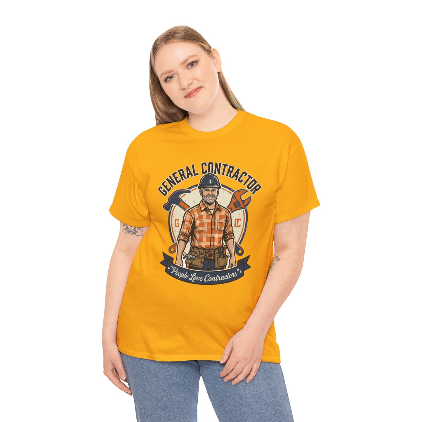 General Contractor T-Shirt — Vintage Construction Worker Logo Tee Printify