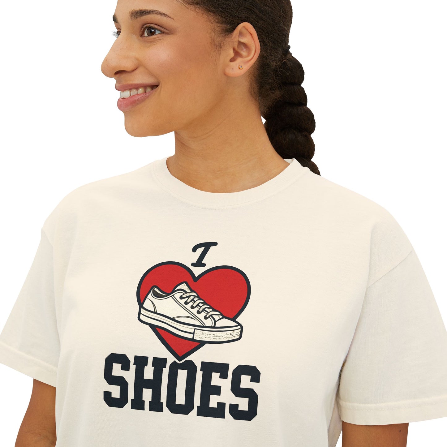 I Heart Shoes Women's Boxy Tee – Cute Sneaker Lover T-Shirt