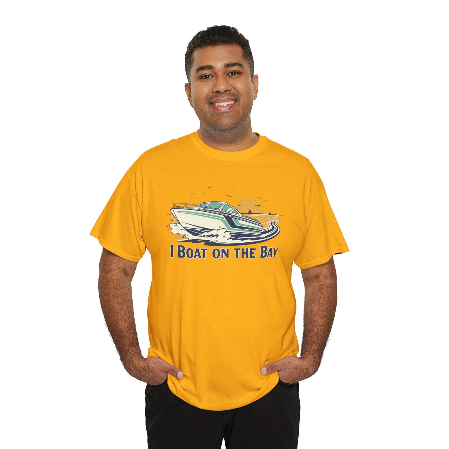 Boat on the Bay T-Shirt — Retro Motorboat Sunset Tee Printify