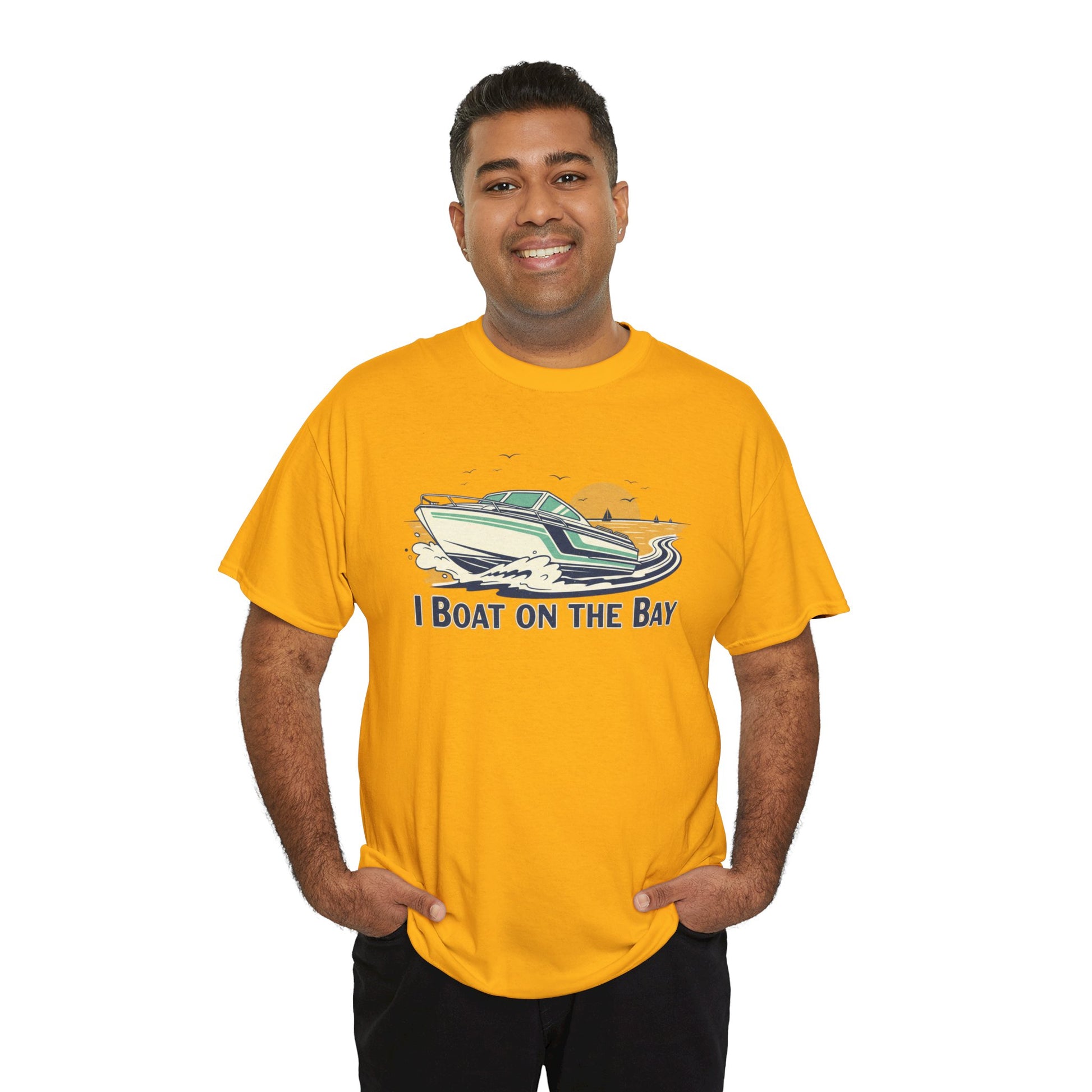 Boat on the Bay T-Shirt — Retro Motorboat Sunset Tee Printify