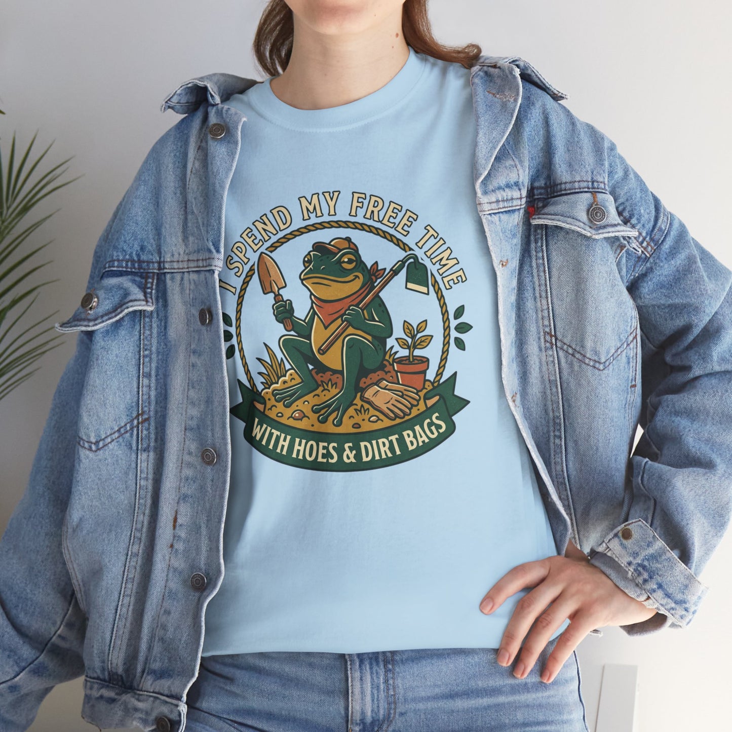 Gardening Frog T-Shirt — "I Spend My Free Time With Hoes & Dirt Bags" Funny Garden Tee