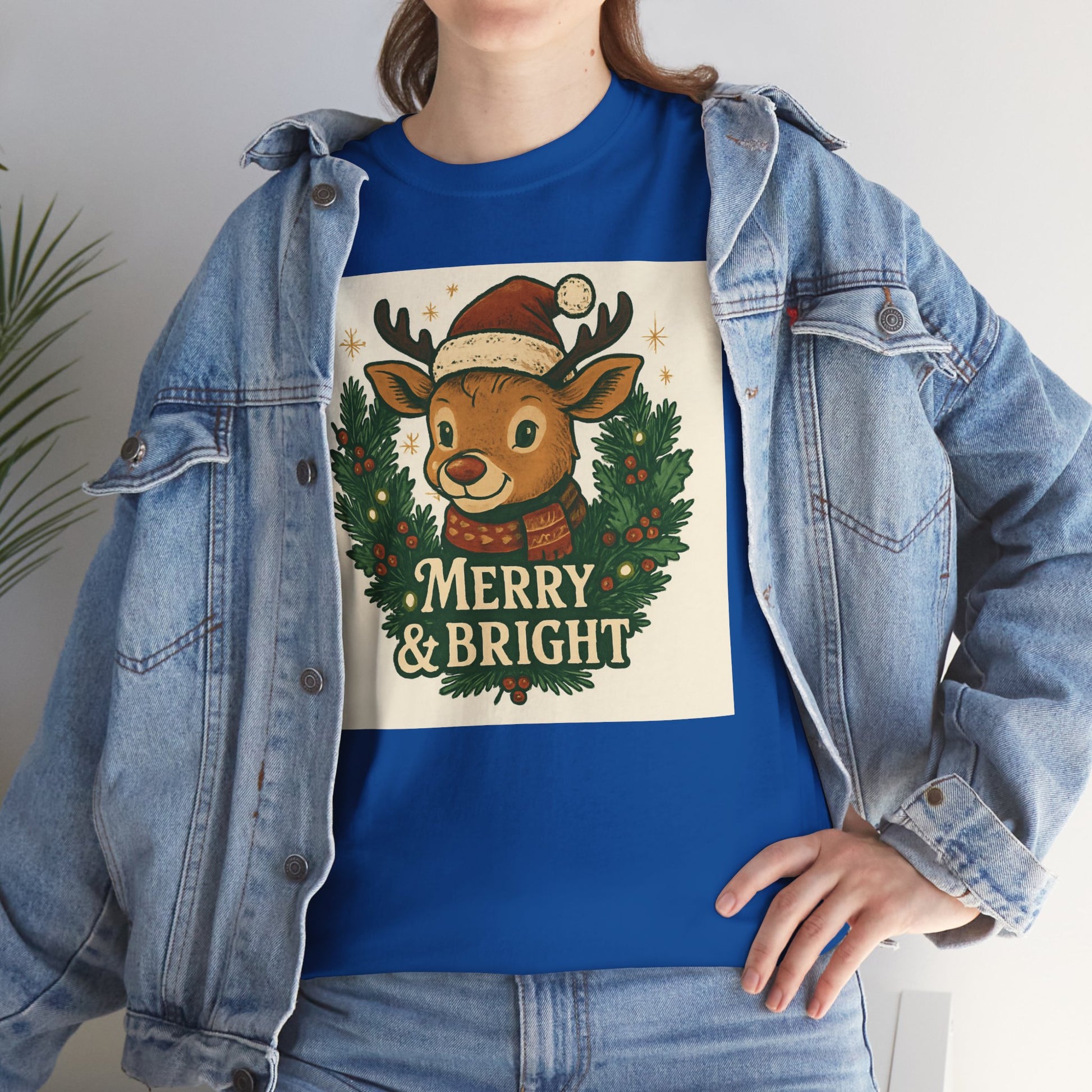 Merry & Bright Reindeer Christmas T-Shirt Printify