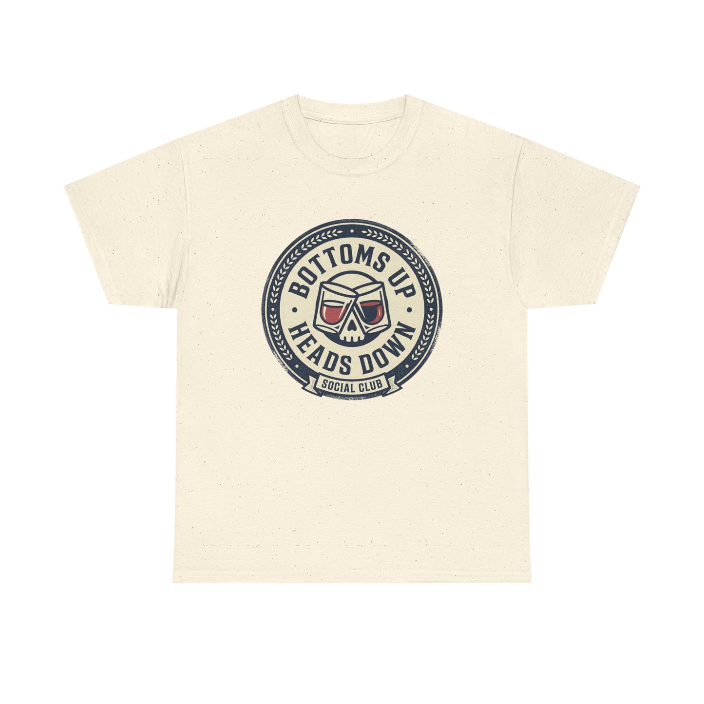 "Bottoms Up Heads Down" Skull Beer Logo Tee