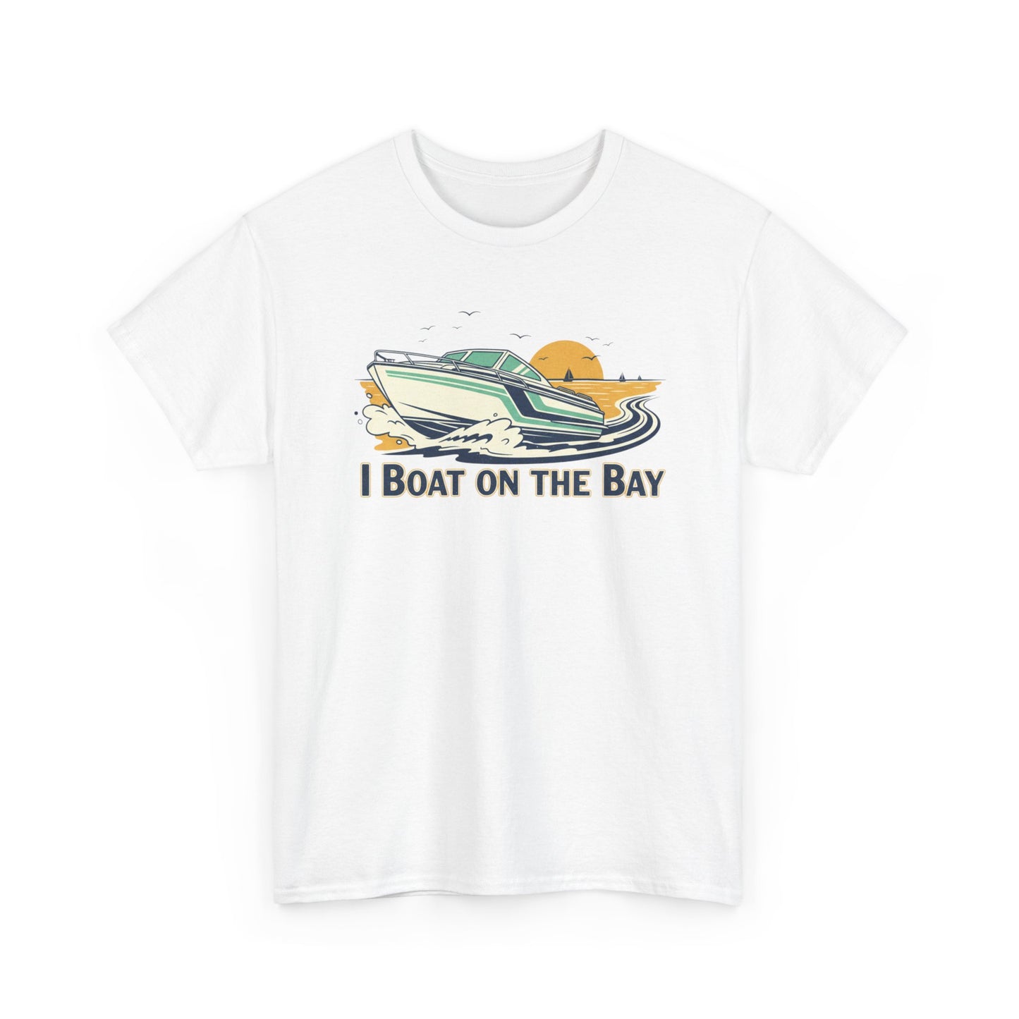 Boat on the Bay T-Shirt — Retro Motorboat Sunset Tee Printify