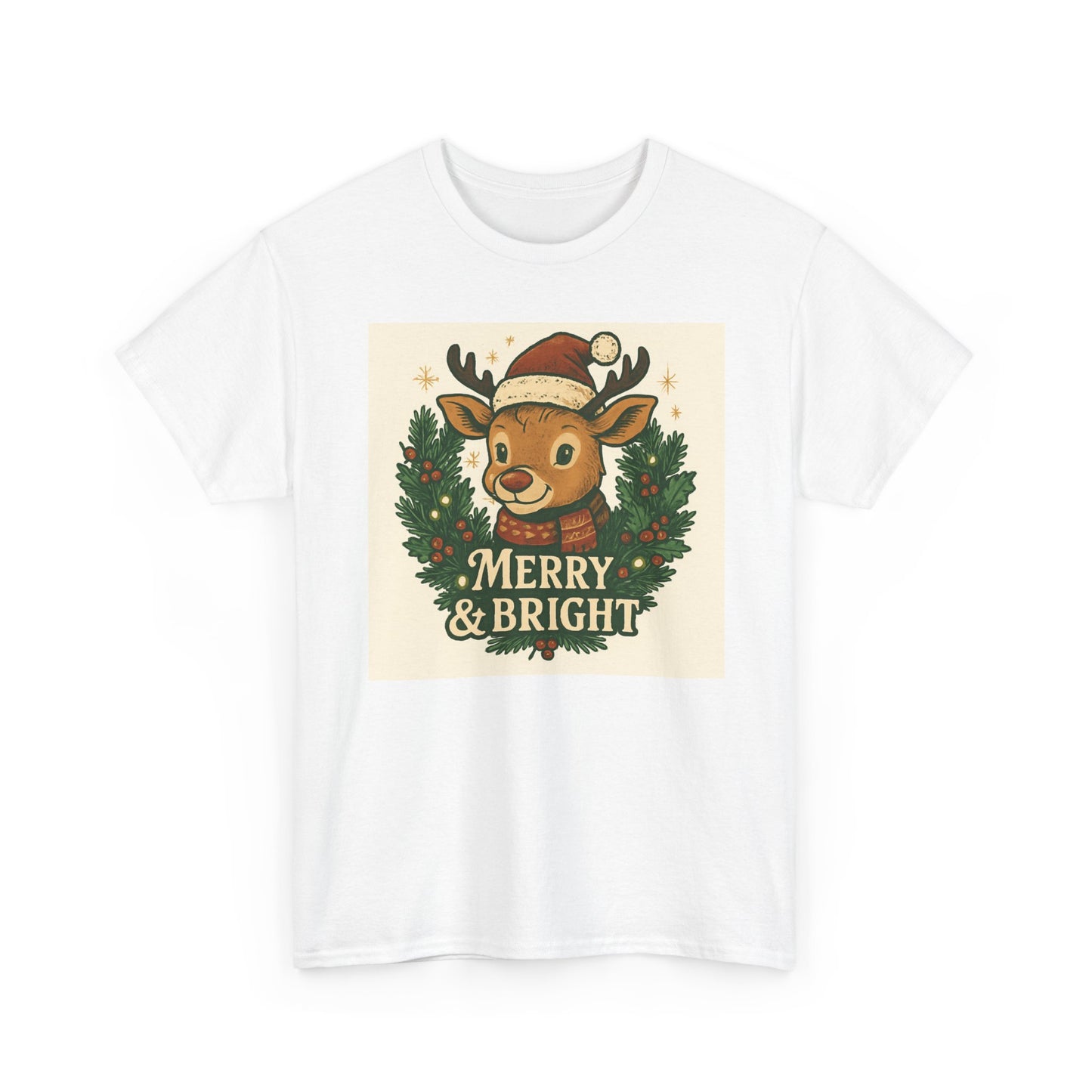 Merry & Bright Reindeer Christmas T-Shirt Printify