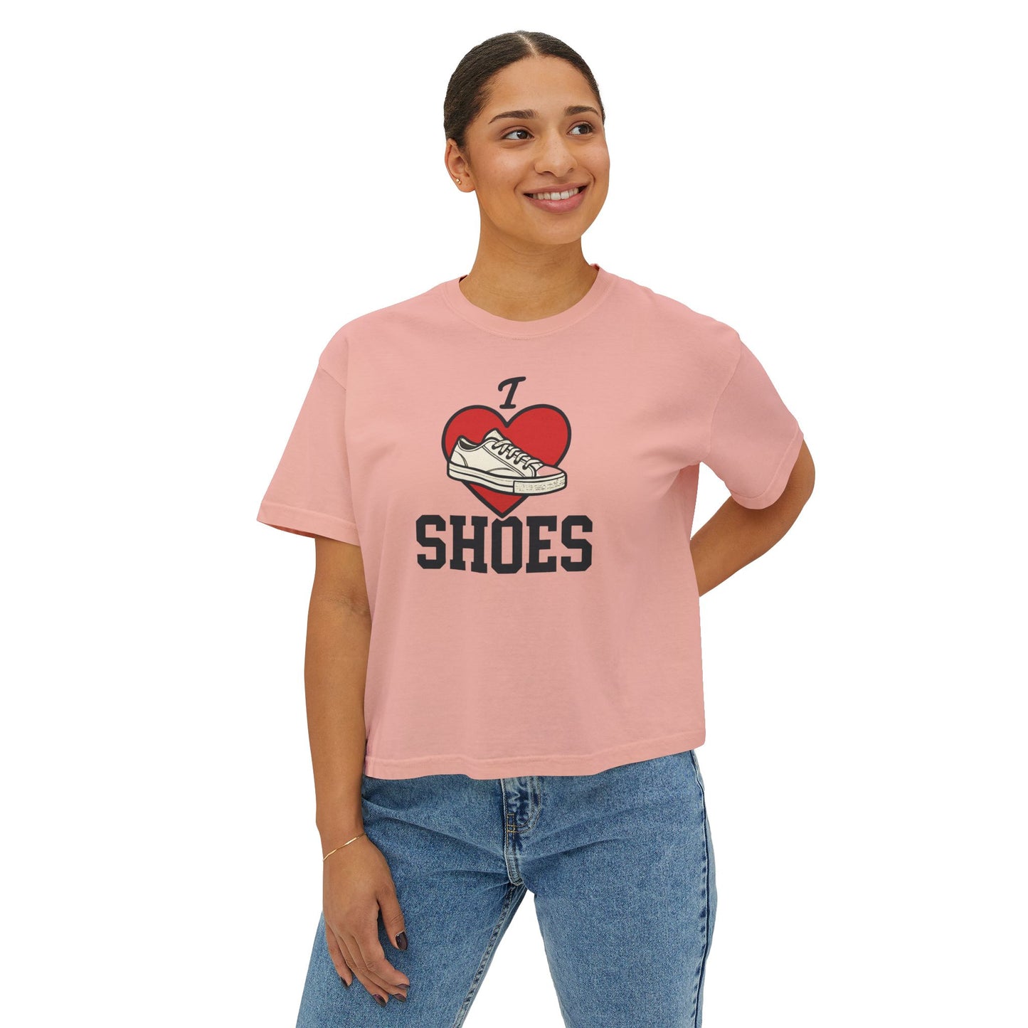 I Heart Shoes Women's Boxy Tee – Cute Sneaker Lover T-Shirt
