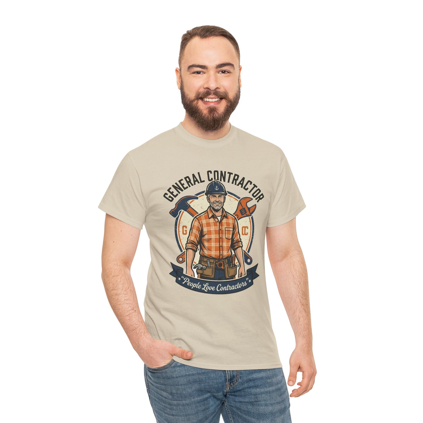 General Contractor T-Shirt — Vintage Construction Worker Logo Tee Printify