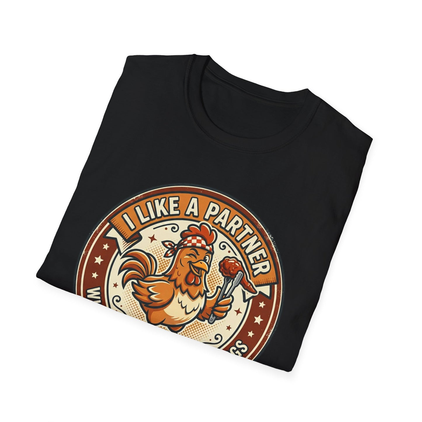 Funny Chicken Wings T-Shirt — "I Like A Partner Who Can Make Chicken Wings" Crew Tee