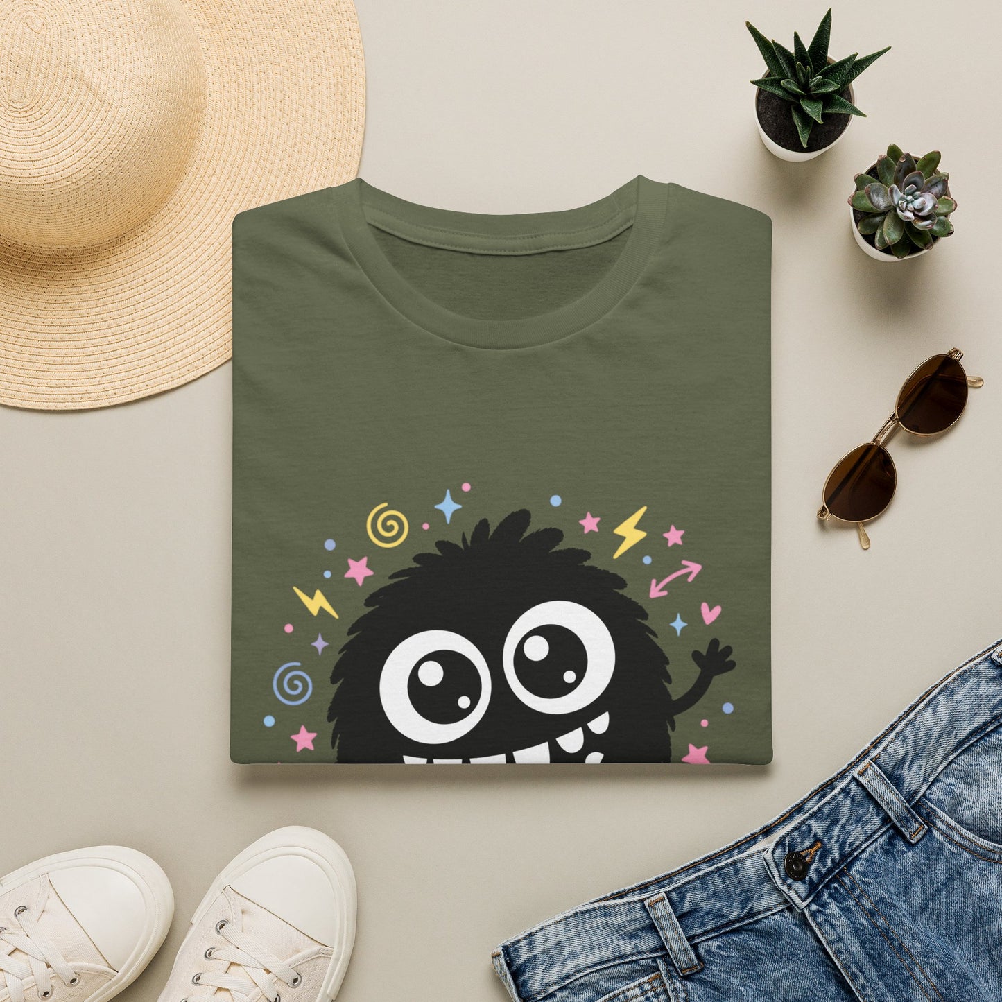 Cute Fuzzy Monster T-Shirt — Playful Cartoon Graphic Tee for Kids & Adults