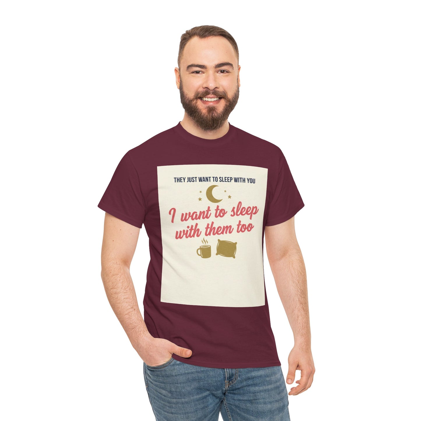 Sleepy Cats T-Shirt — "I Want to Sleep with Them Too" Cute Nighttime Pet Tee