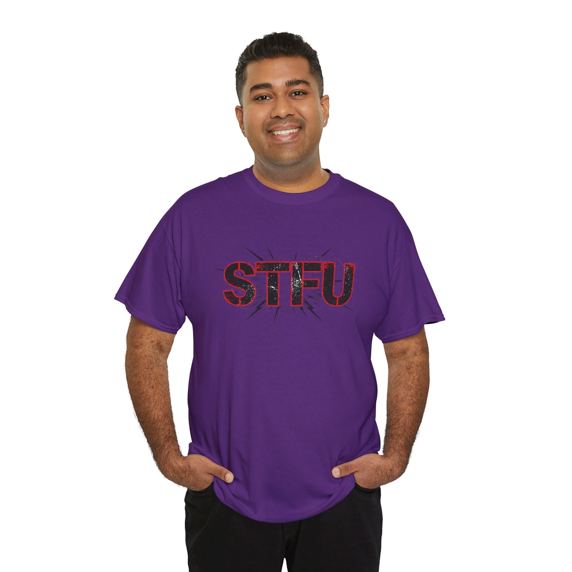 STFU Graphic Tee — Bold Distressed Text Shirt for Statement Style Printify