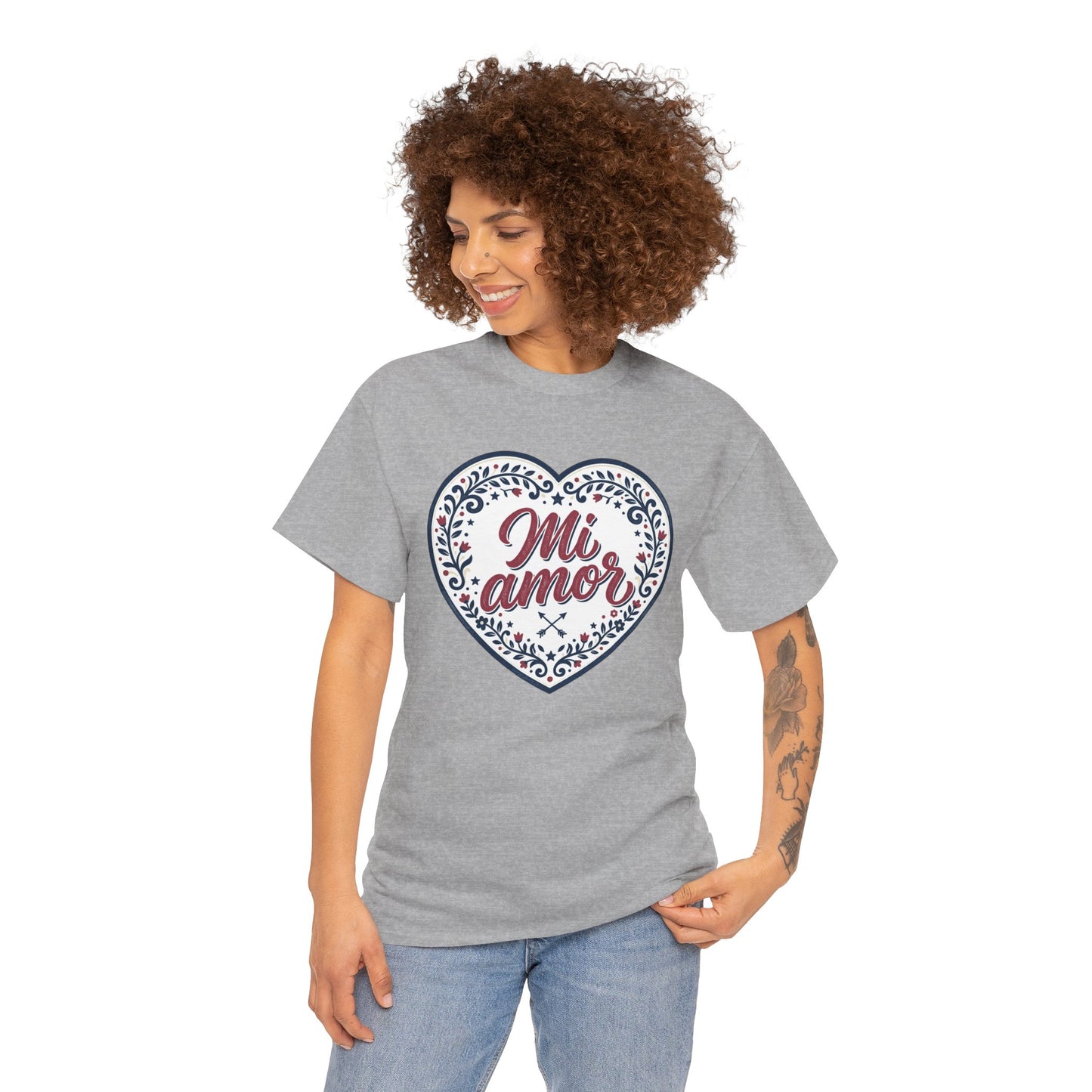 Mi Amor Heart T-Shirt — Romantic Floral Graphic Tee for Valentine’s Day