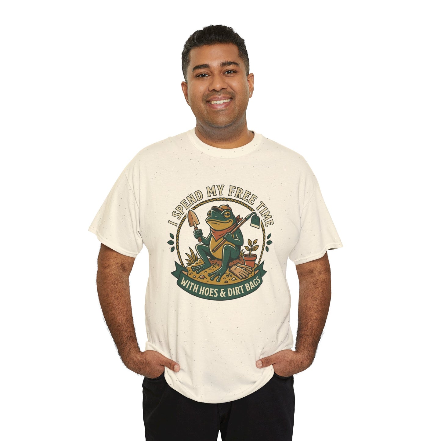 Gardening Frog T-Shirt — "I Spend My Free Time With Hoes & Dirt Bags" Funny Garden Tee