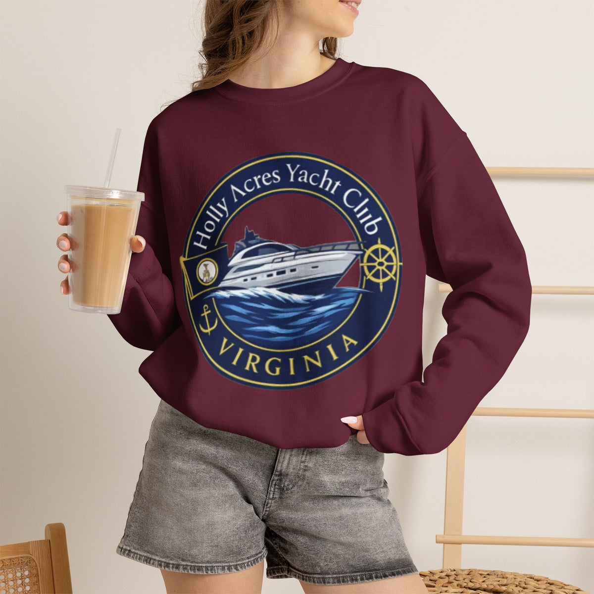 Virginia Yacht Club Crewneck Sweatshirt — "Holly Acres Yacht Club" Nautical Logo