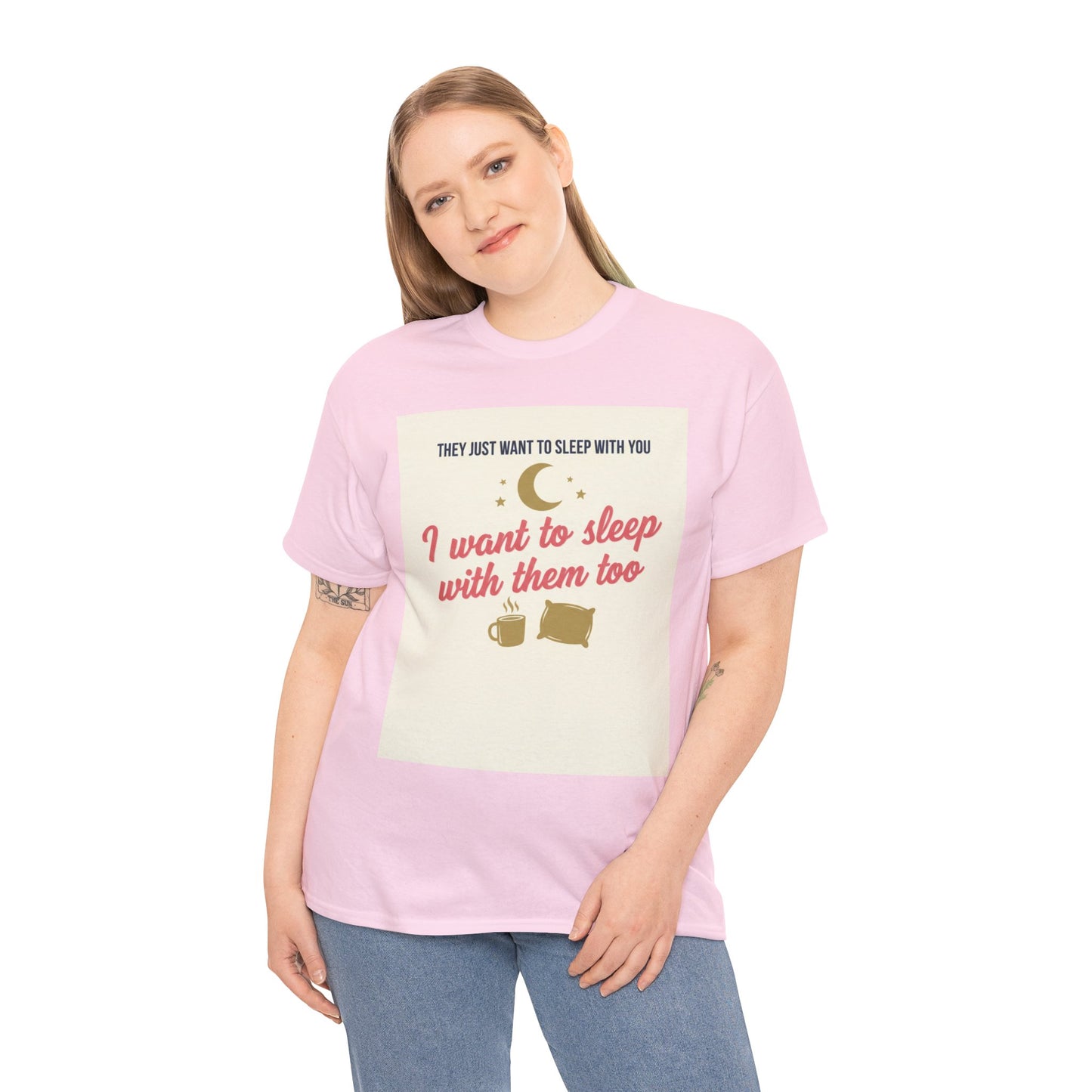 Sleepy Cats T-Shirt — "I Want to Sleep with Them Too" Cute Nighttime Pet Tee