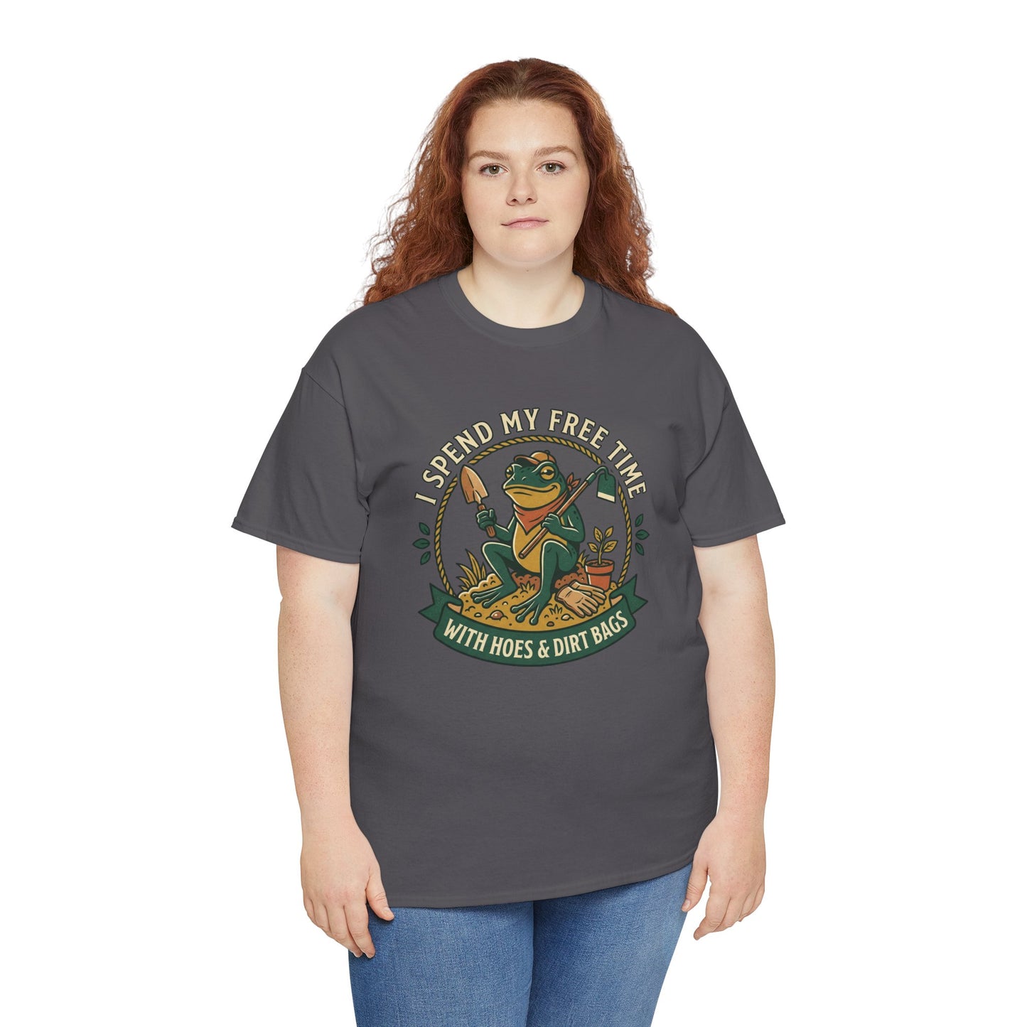 Gardening Frog T-Shirt — "I Spend My Free Time With Hoes & Dirt Bags" Funny Garden Tee