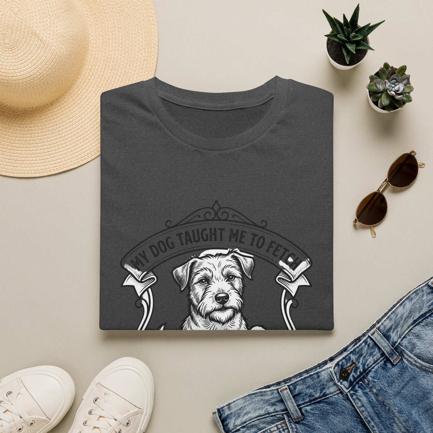 "My Dog Taught Me to Fetch" Vintage Pup Graphic Tee-Dog T-Shirt