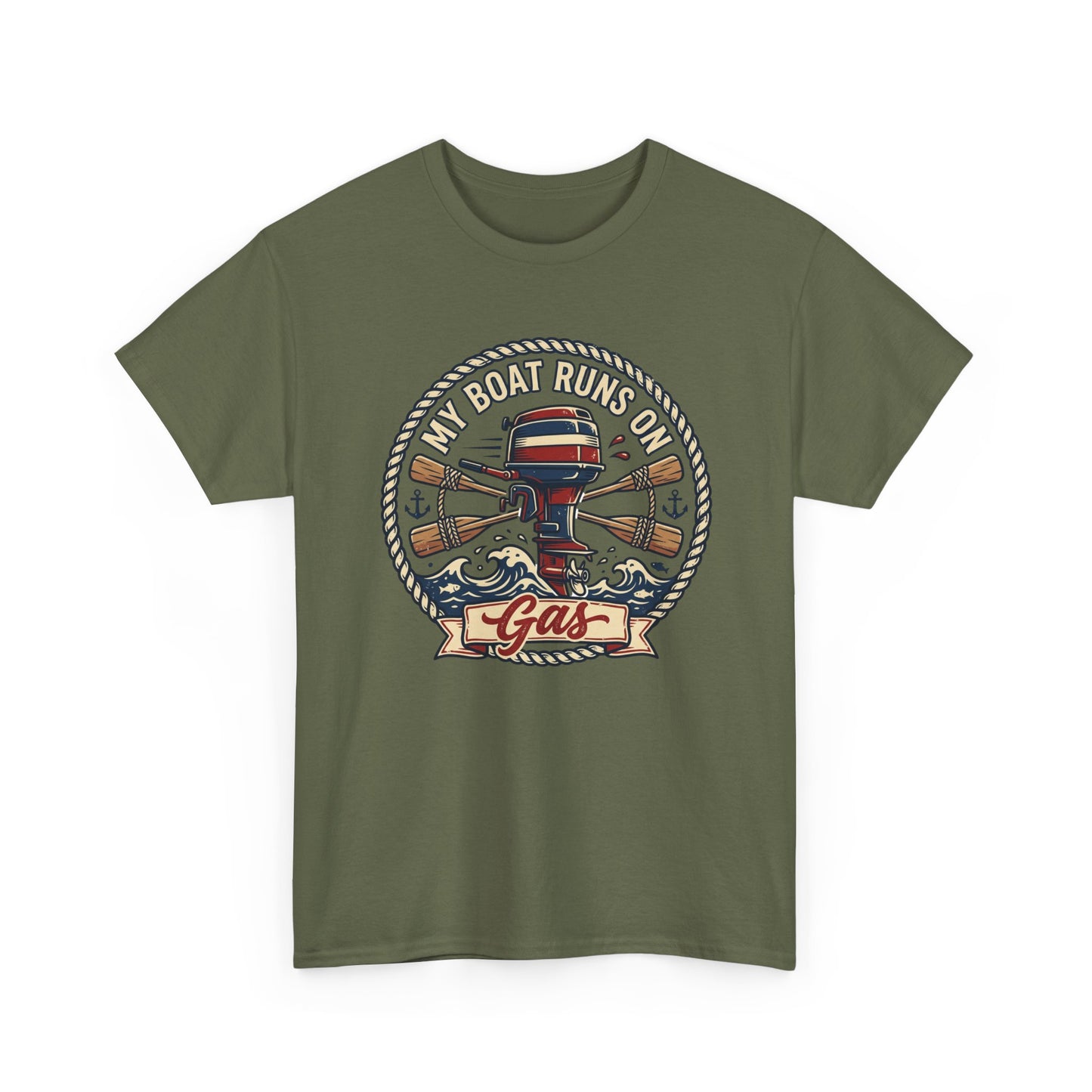 Boat Runs on Gas T-Shirt — Vintage Outboard Motor Fishing Tee Printify