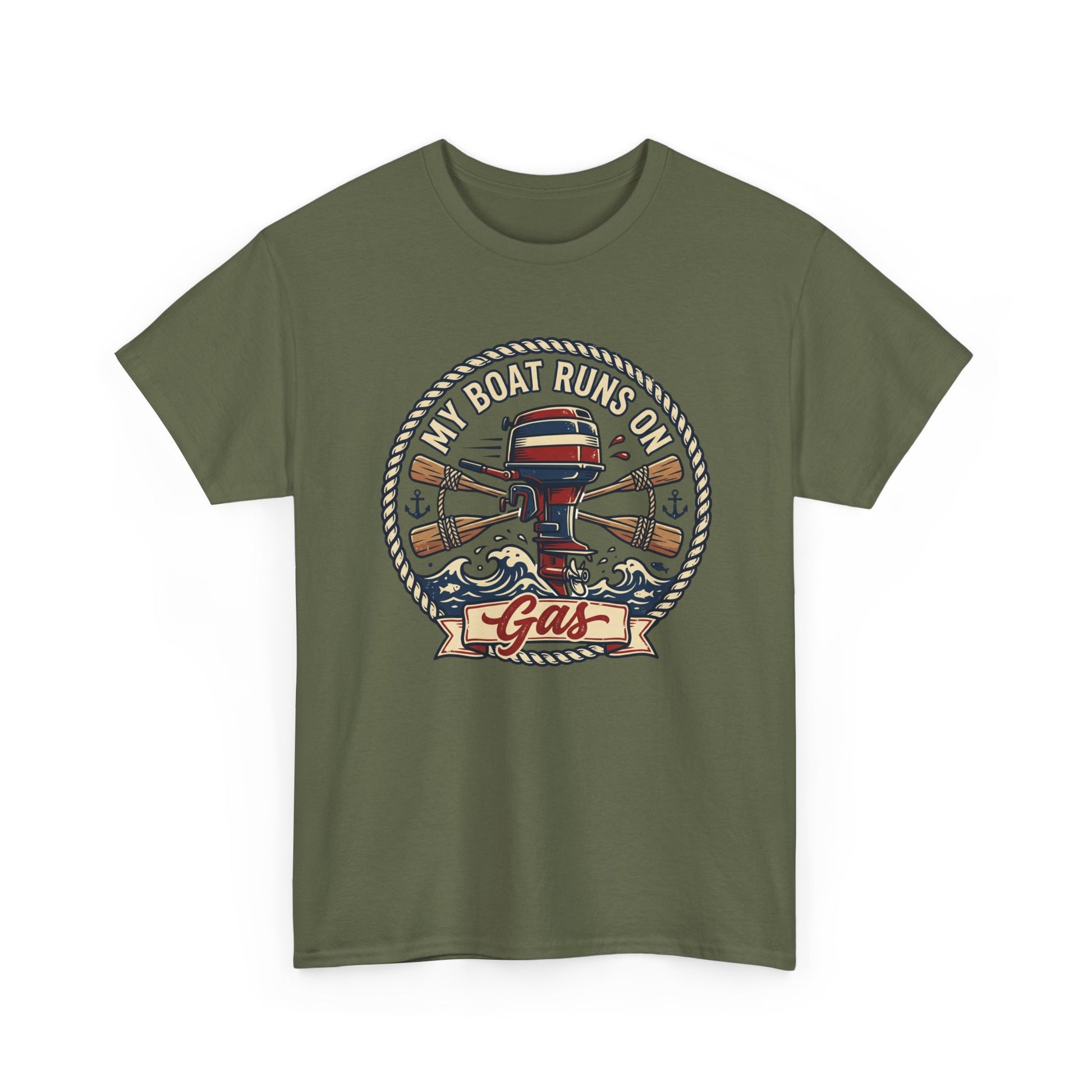 Boat Runs on Gas T-Shirt — Vintage Outboard Motor Fishing Tee Printify