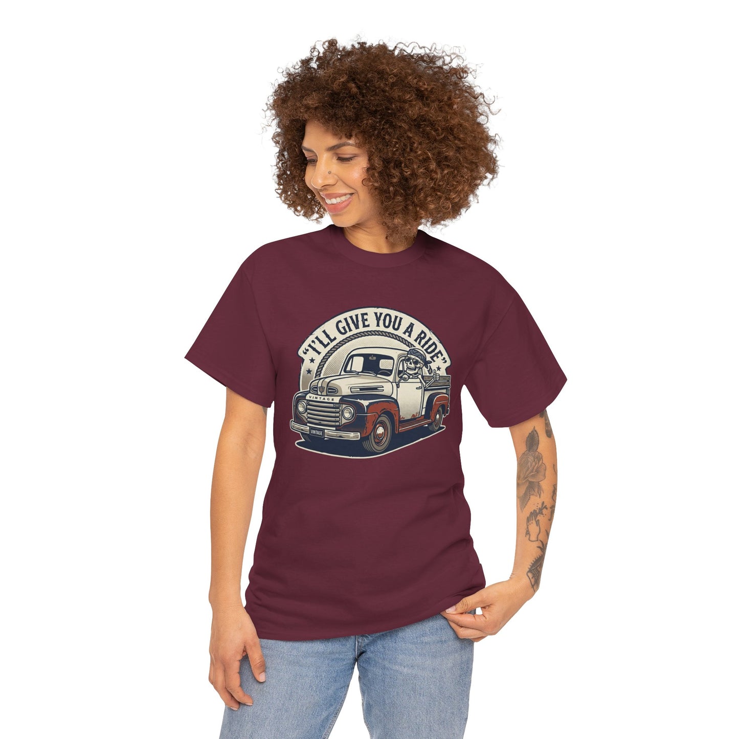 Vintage Pickup Truck T-Shirt — “I’ll Give You a Ride” Classic Retro Tee Printify