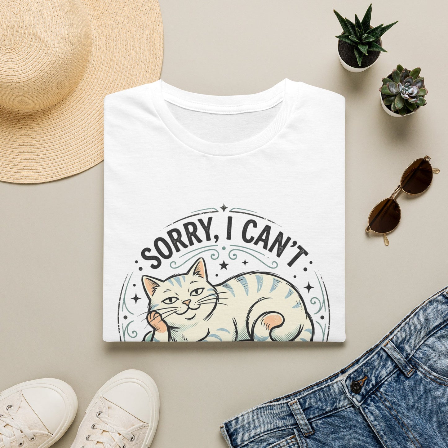 "Sorry, I Can’t — I Already Have Plans With My Cat" Cute Cat Graphic Tee