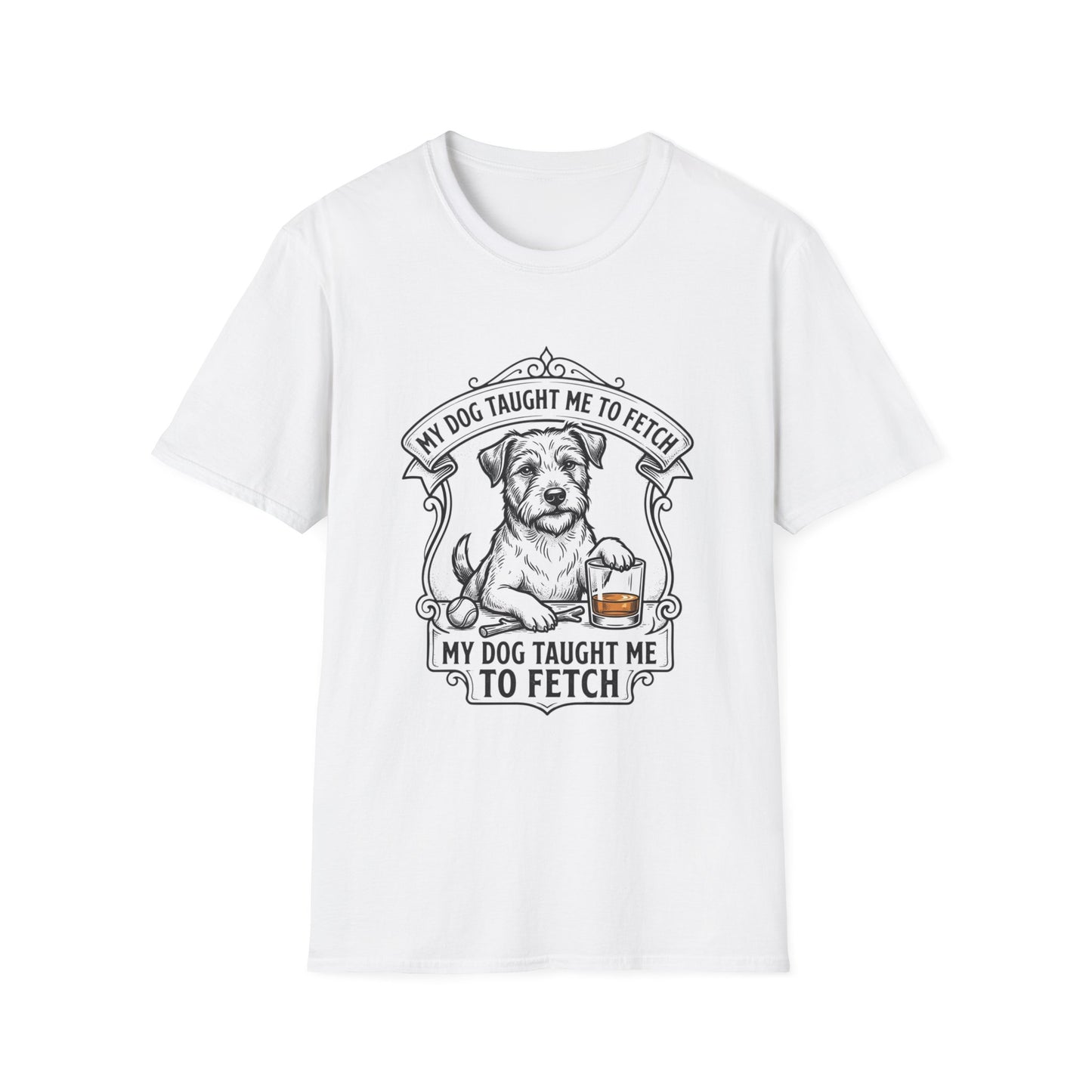 "My Dog Taught Me to Fetch" Vintage Pup Graphic Tee-Dog T-Shirt