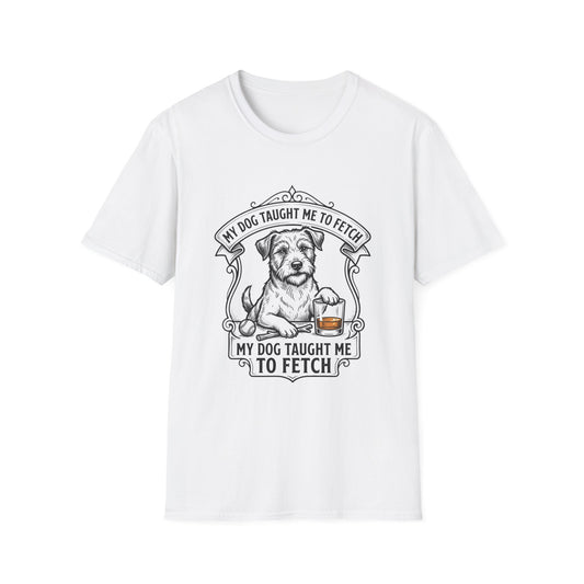 "My Dog Taught Me to Fetch" Vintage Pup Graphic Tee-Dog T-Shirt