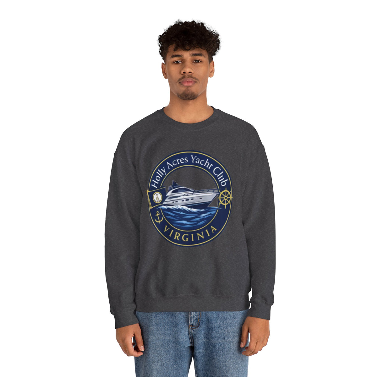 Virginia Yacht Club Crewneck Sweatshirt — "Holly Acres Yacht Club" Nautical Logo