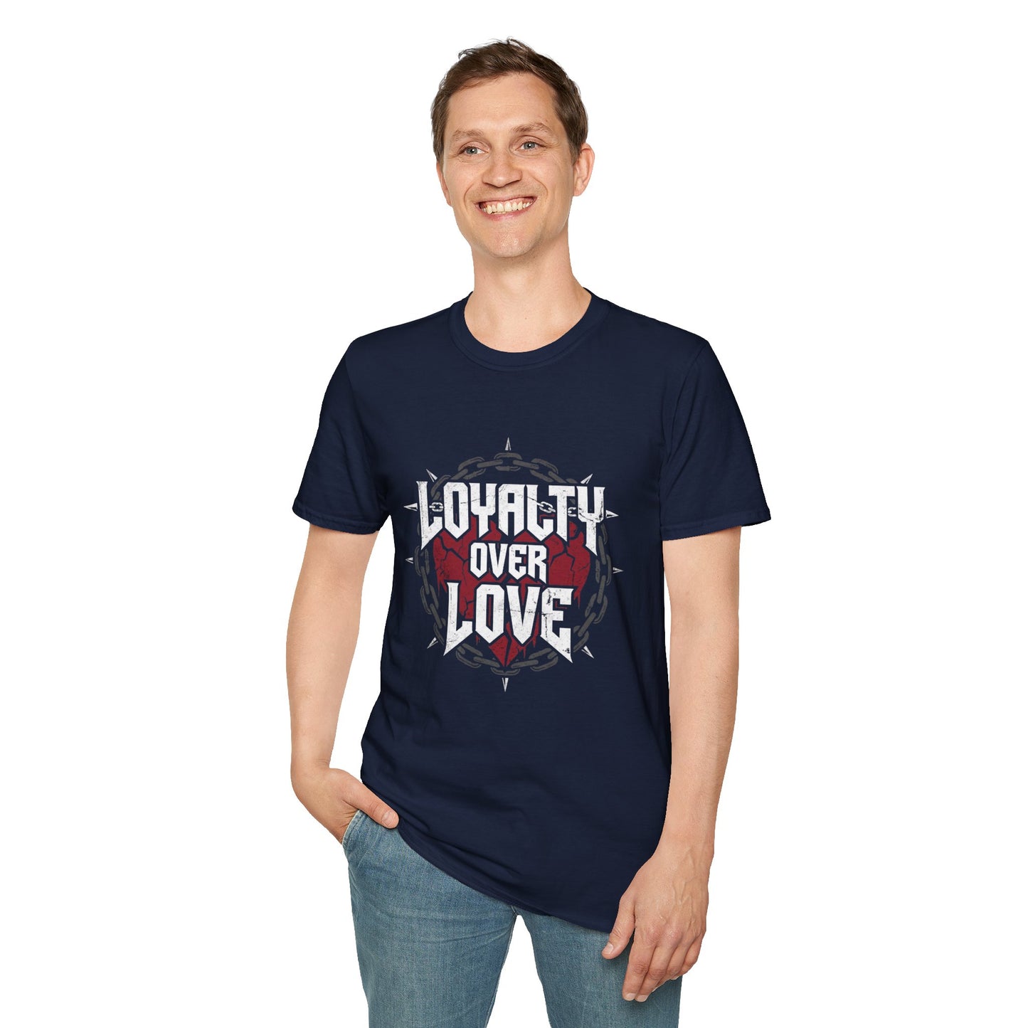 Loyalty Over Love T-Shirt — Edgy Heart & Chain Graphic Tee